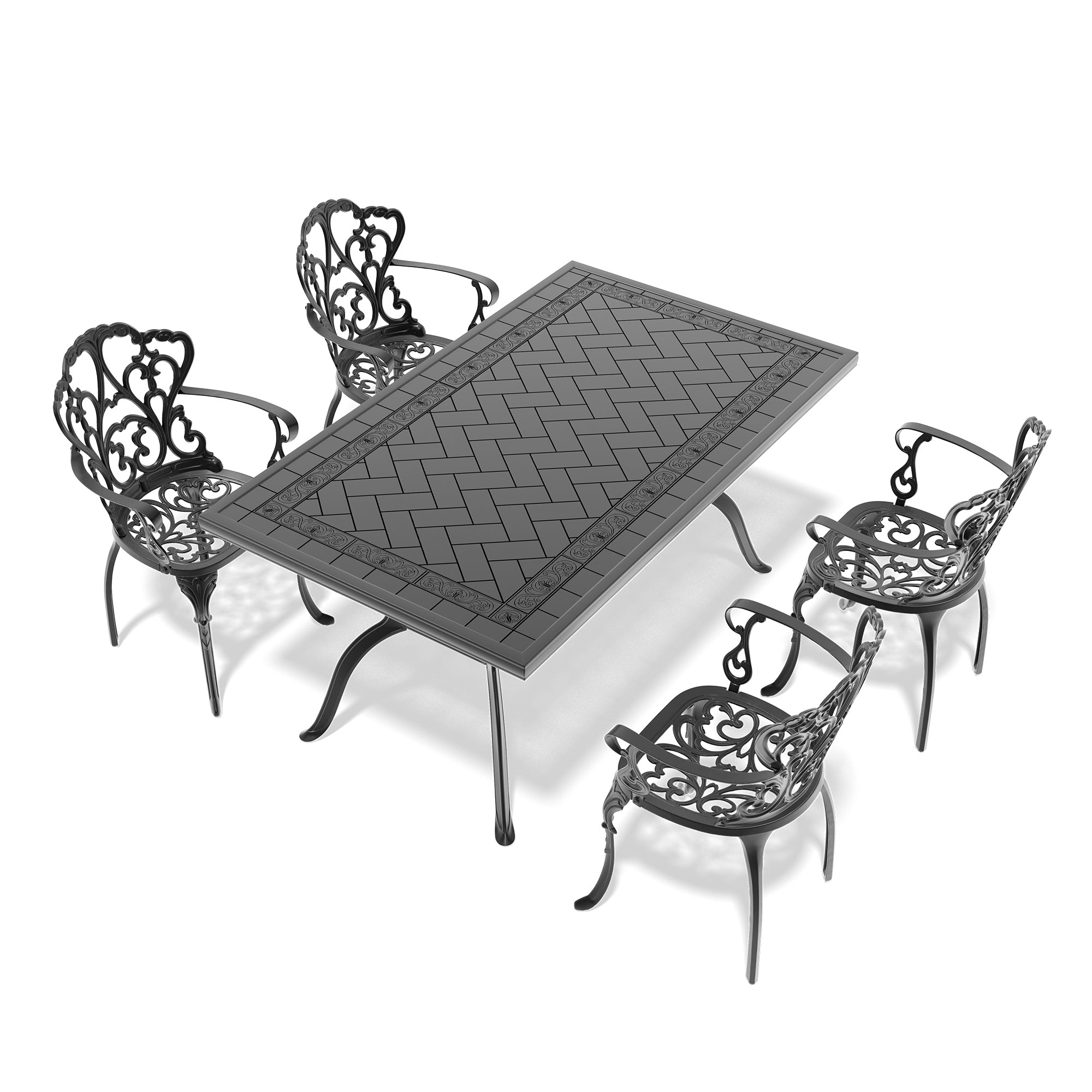 5-Piece Cast Aluminum Patio Furniture Set with Cushions (Random Colors) - Durable Outdoor Seating for Garden, Poolside & Backyard Relaxation