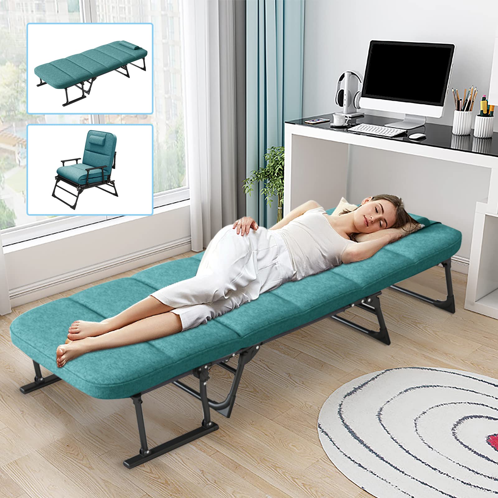 DoCred Heavy Duty Portable Folding Guest Bed with Mattress - Rollaway Cot for Adults, Foldable Bed Frame for Home, Office & Camping - Perfect for Sleepovers, Spare Bedroom & Travel Accommodations