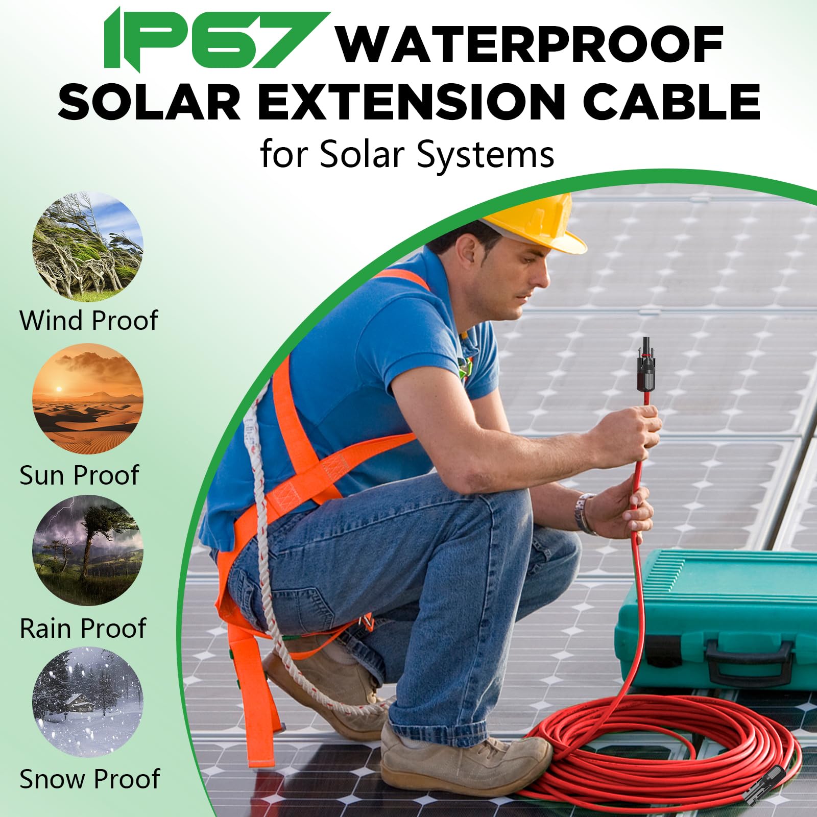 10AWG Solar Extension Cable 60Ft - Heavy Duty PV Wire for Solar Panels | Weatherproof 10 Gauge Solar Panel Cable with Connectors | Perfect for Home, RV, Camping & Boat Solar Systems | Outdoor & Off-Grid Power Solutions