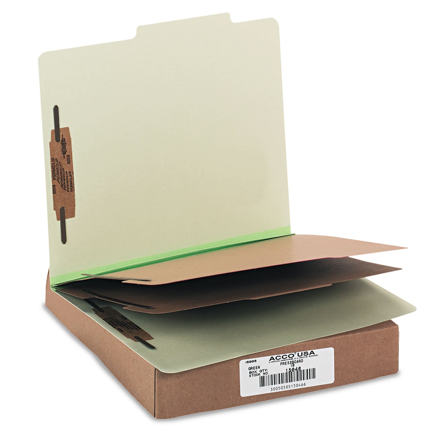 ACCO 15046 Pressboard 25-Pt Classification Folders, Letter Size, 6-Section Organizer, Leaf Green - 10 Pack/Box - Perfect for Office, School, and Home Document Organization