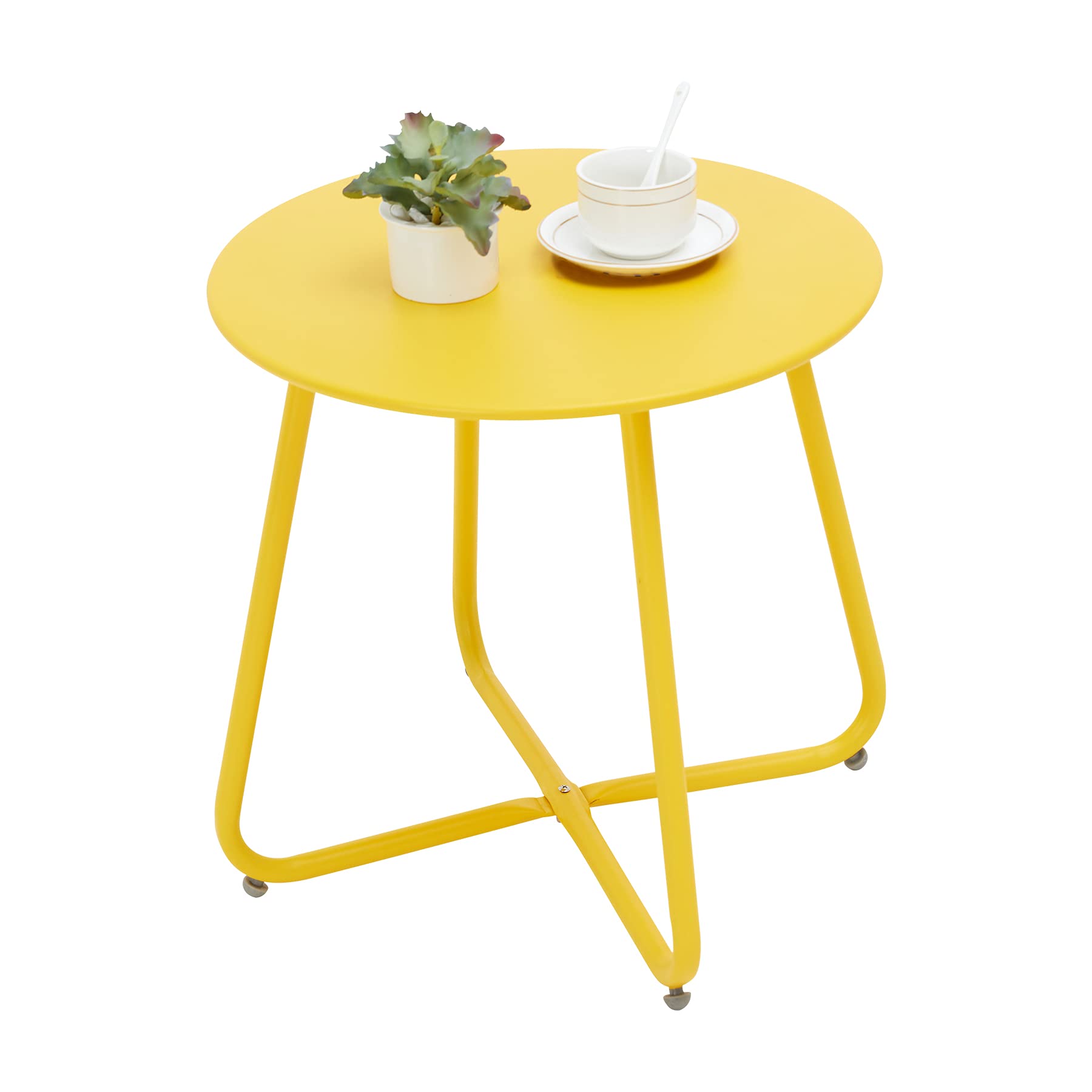 **Waterproof Round Metal Outdoor Side Table - Small Patio End Table for Garden, Balcony, Yard - Weather Resistant & Portable for Indoor/Outdoor Use - Perfect for Coffee, Drinks & Decor (Yellow)**