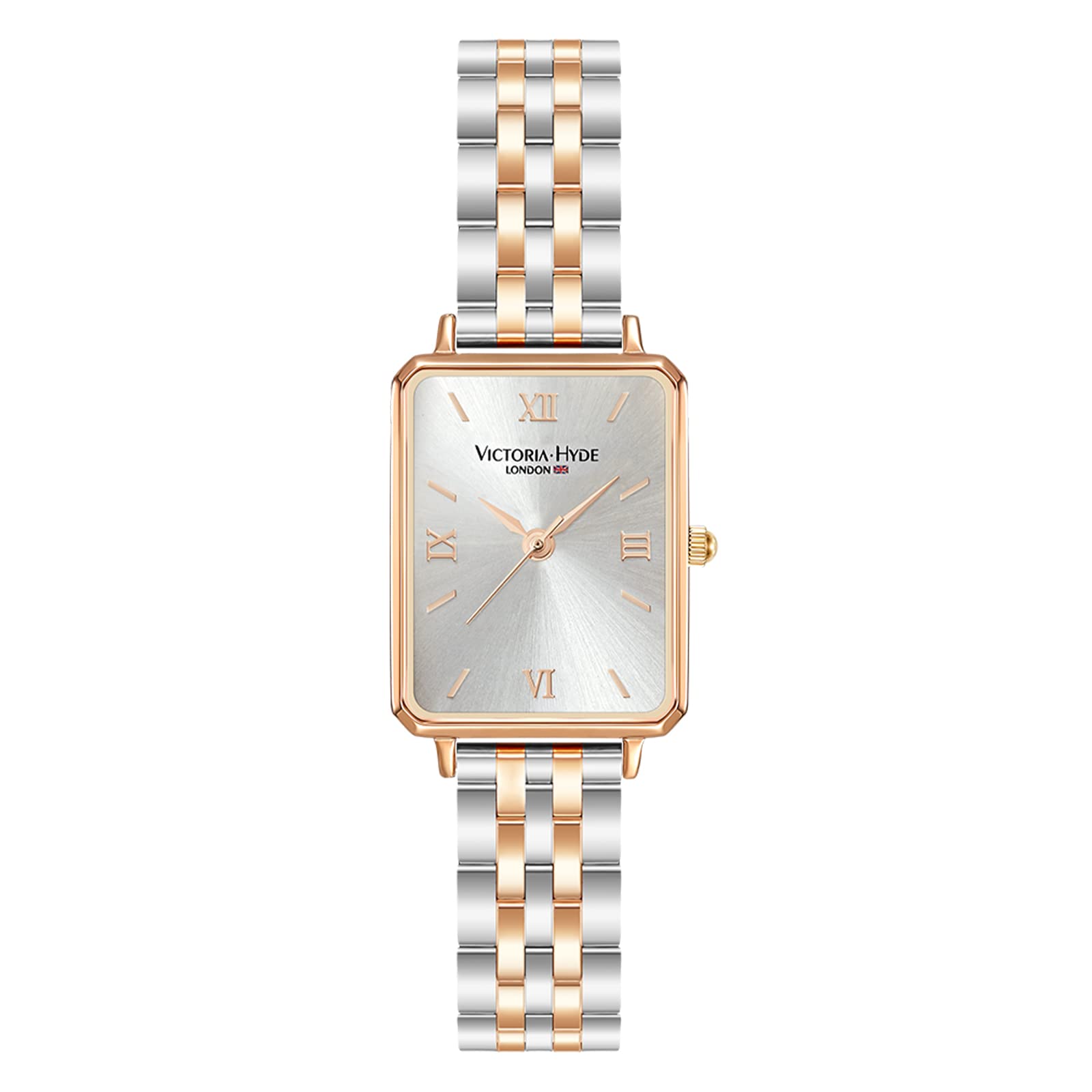 VICTORIA HYDE Women's Rectangular Watch - Silver & Rose Gold Two-Tone Stainless Steel Band, Classic Elegant Dress Watch for Women | Perfect for Office, Party & Everyday Wear