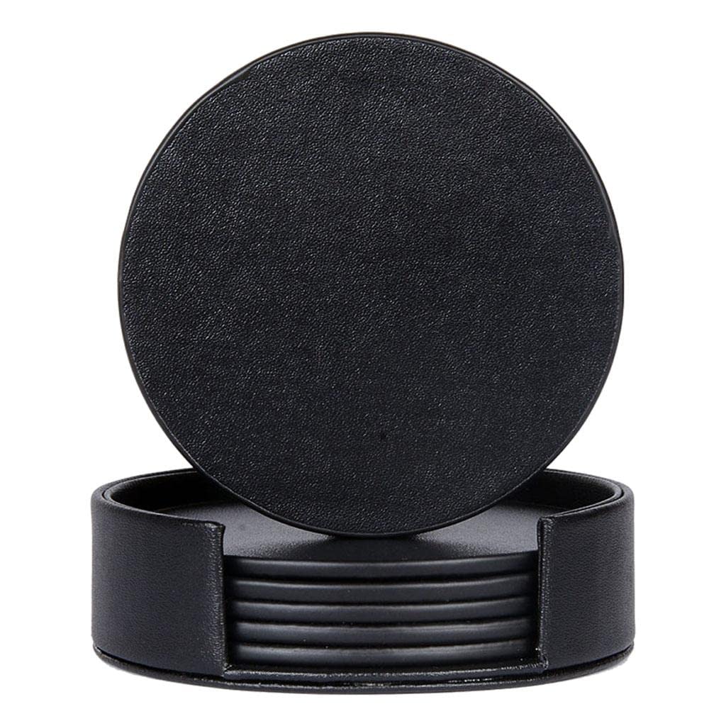 Premium PU Leather Marble Coasters Set - 6 Pack Absorbent Drink Coasters for Hot & Cold Beverages - Elegant Kitchen Decor, Housewarming Gift (Black) - Perfect for Coffee Tables, Dining Rooms & Office Desks