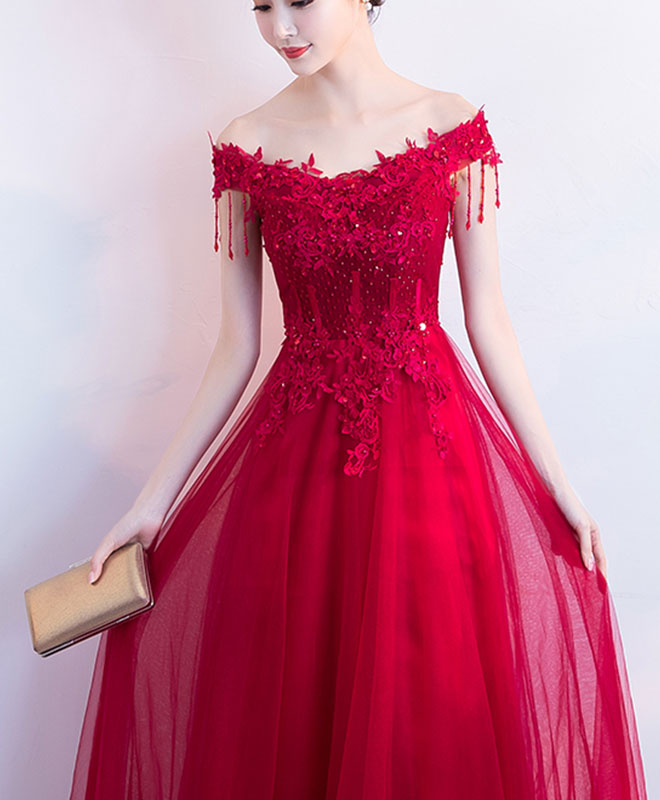 Elegant Burgundy V-Neck Tulle Lace Long Prom Dress & Bridesmaid Gown - Perfect for Formal Dances, Weddings & Special Occasions