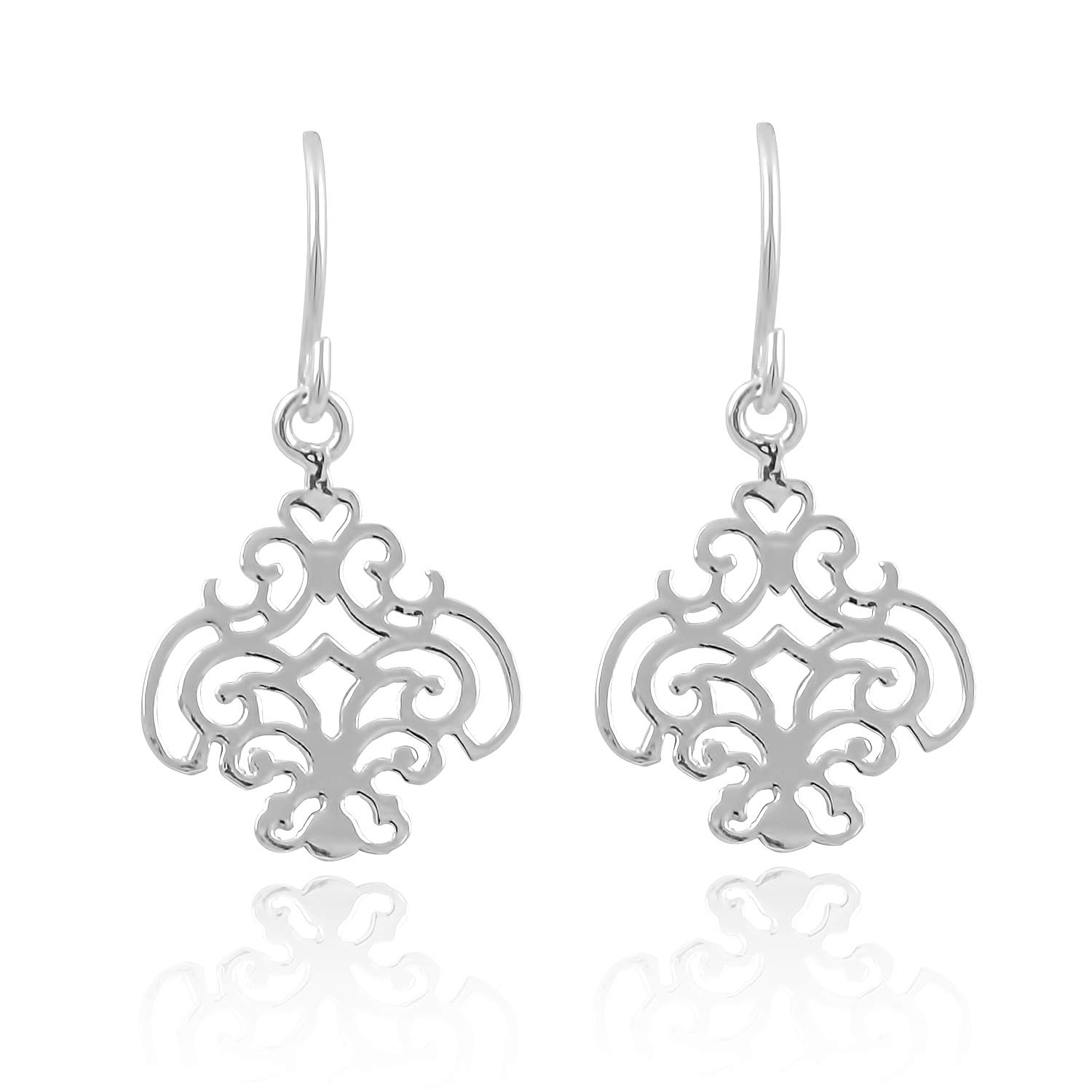 Elegant Filigree Fleur De Lis Fish Hook Earrings in Sterling Silver - Perfect for Weddings, Parties & Everyday Wear
