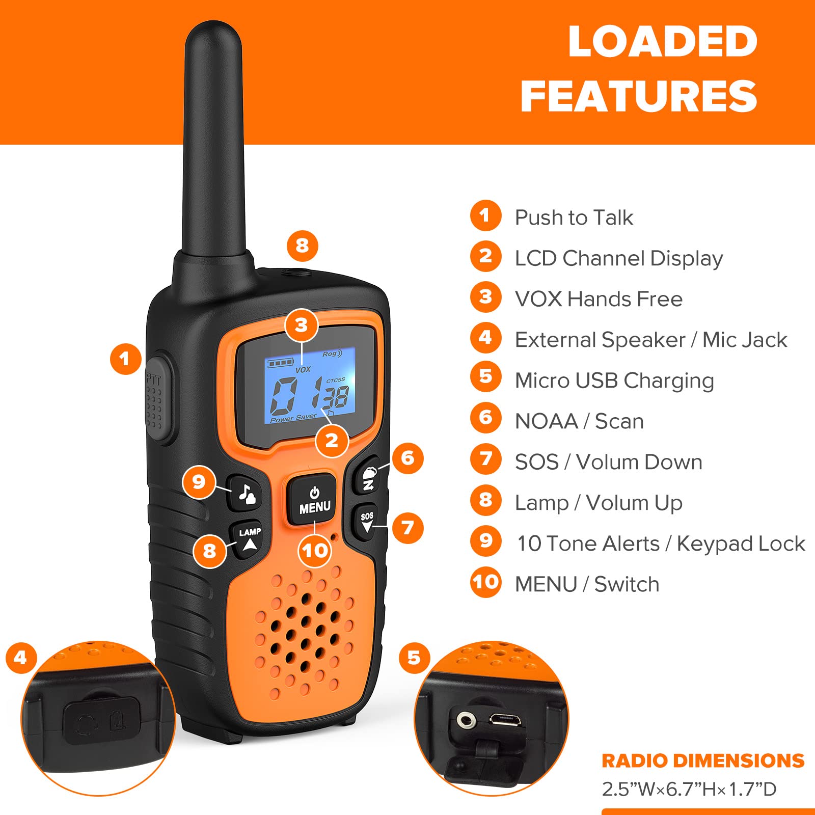 Wishouse 8 Pack Walkie Talkies for Kids and Adults - Long Range Rechargeable Two-Way Radios for Family Outdoor Activities, Camping, Hiking and Emergency Communication