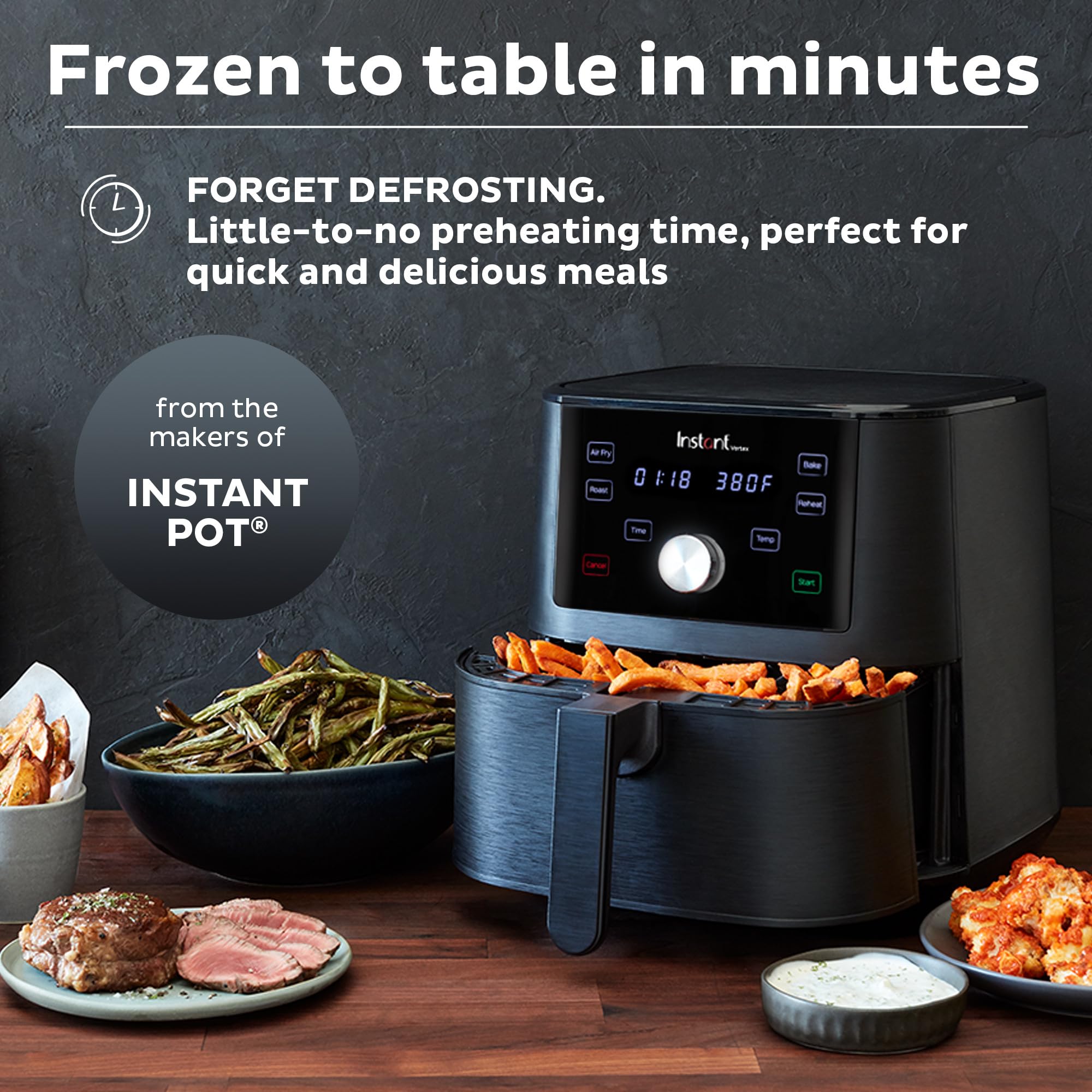 Instant Pot Vortex 6QT XL Air Fryer - 4-in-1 Multi-Cooker for Crisping, Roasting, Reheating & Baking | 100+ In-App Recipes | Dishwasher Safe | Perfect for Quick Family Meals, Healthy Cooking & Meal Prep | Black