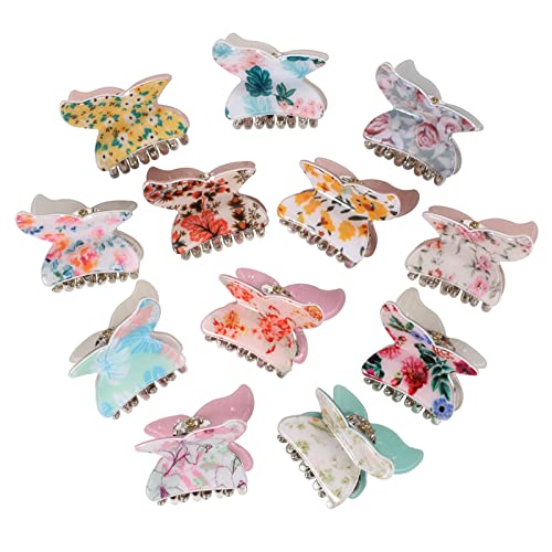 12 Pack Butterfly Hair Clips for Women & Girls - No-Slip Floral Flower Hair Claw Clips, Cute Medium Hair Accessories & Gifts - Perfect for School, Parties, Weddings & Everyday Styling