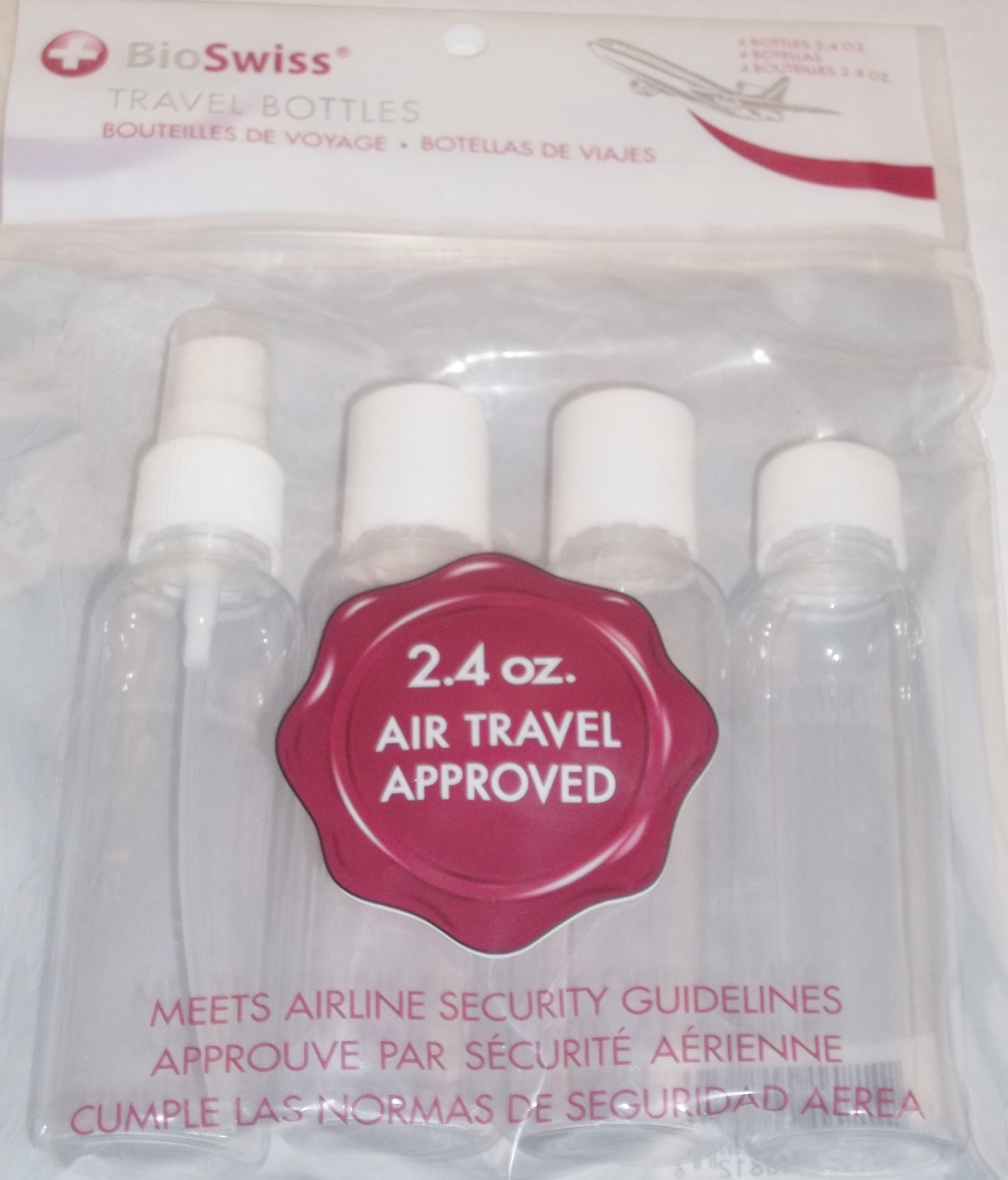 BioSwiss Clear Plastic Travel Bottles - 4 Pack Leak Proof TSA Approved for Toiletries, Shampoo, Lotion | Perfect for Air Travel, Gym, Camping & Vacation Essentials