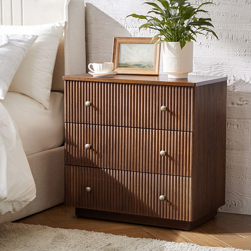 Camille 100% Solid Wood Nightstand with Drawers - Bedside Table for Bedroom, Living Room & Office - Rustic Home Furniture with Storage Space