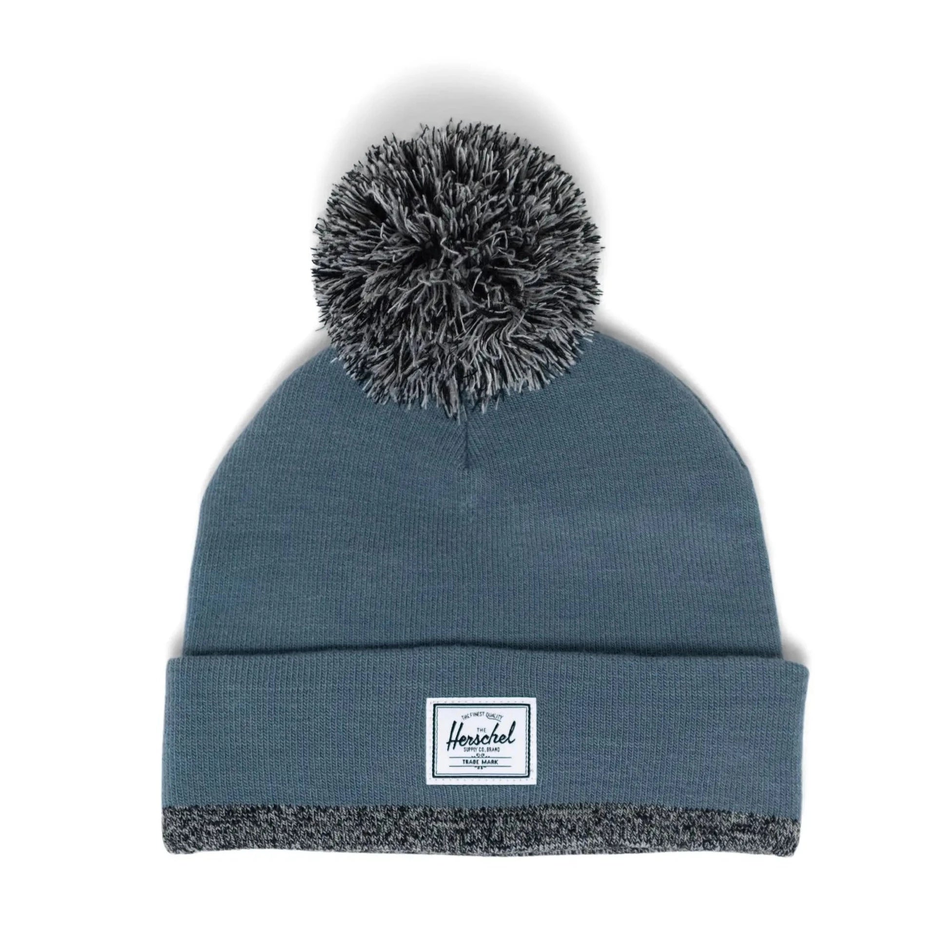Herschel Steel Blue Elmer Pom Beanie - Warm Winter Hat for Men & Women - Cozy Knit Skull Cap for Outdoor Activities, Skiing, and Snowboarding
