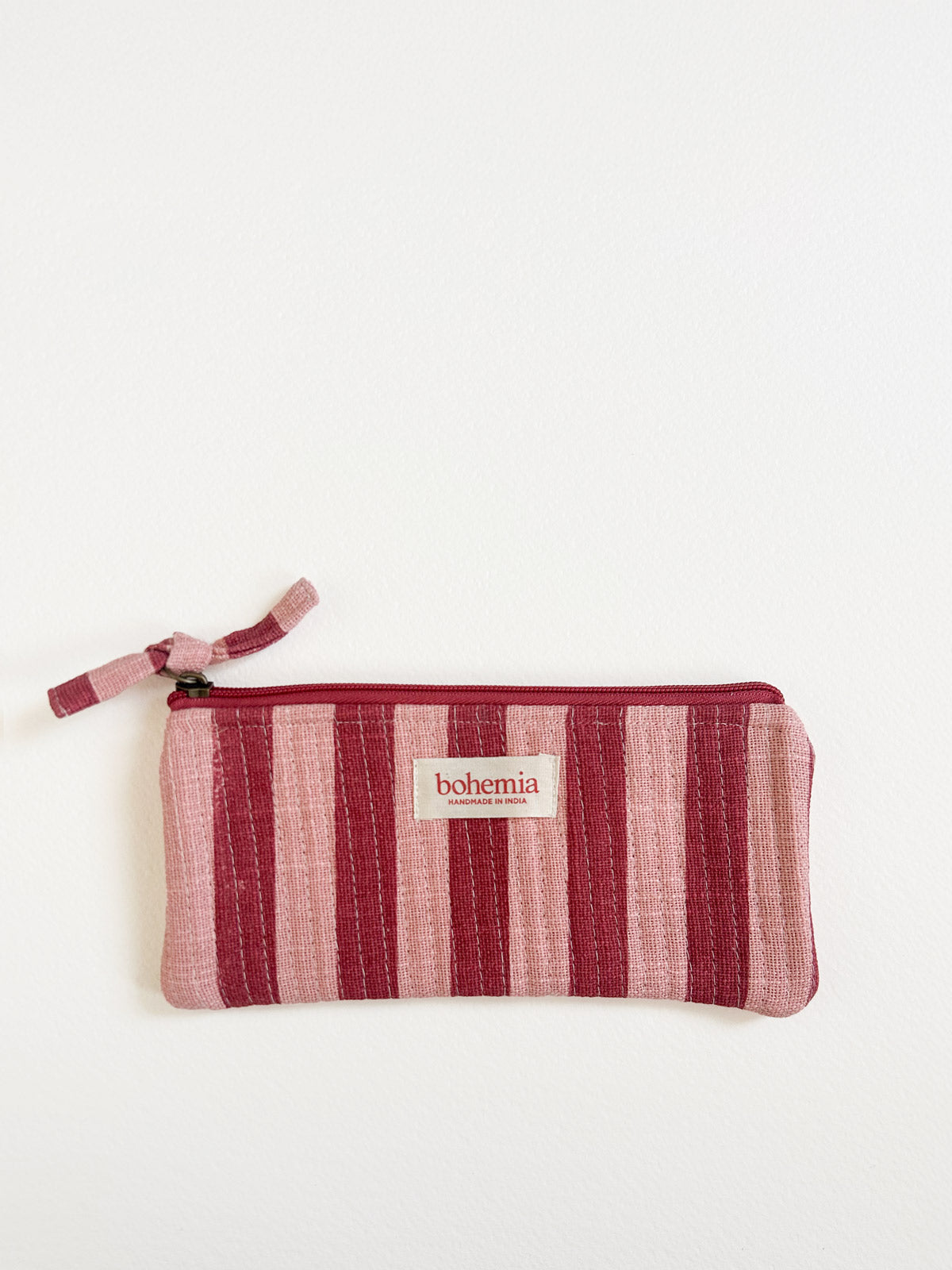 Jaipur Stripe Pencil Case - Stylish Pomegranate Red Design for School, Office & Travel Organization | Perfect for Students, Professionals & Artists