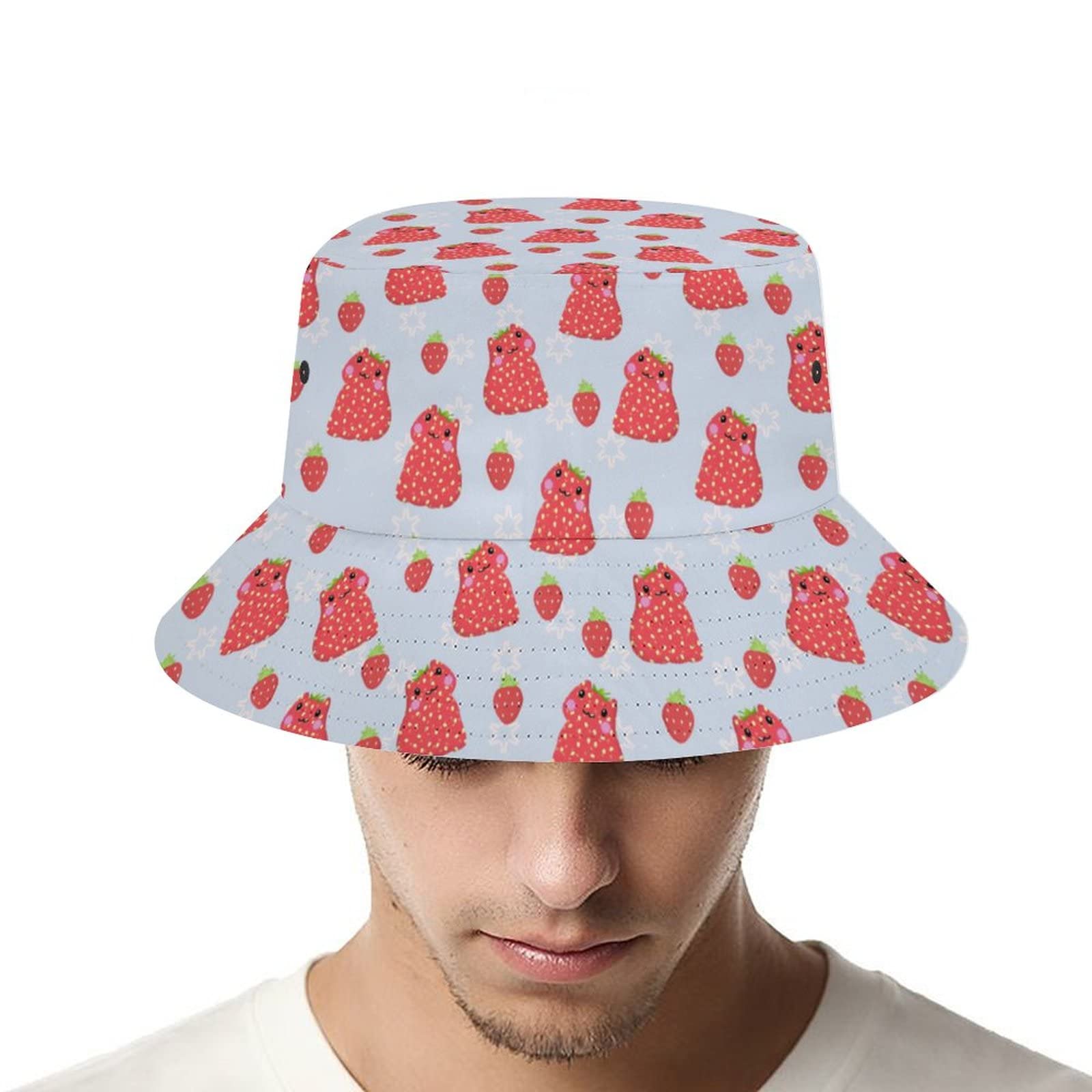 Stylish Strawberry Frog Print Bucket Hat for Women & Men - Lightweight Packable Summer Sun Hat for Beach, Fishing, Travel & Outdoor Activities - Unisex Adjustable UV Protection Cap