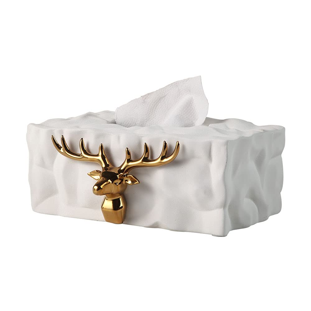 Nordic Elk Ceramic Tissue Box Holder - Stylish Home Decor for Living Room, Bedroom, or Office - Creative Storage Solution for Napkins & Paper Tissues (Perfect Gift Idea)