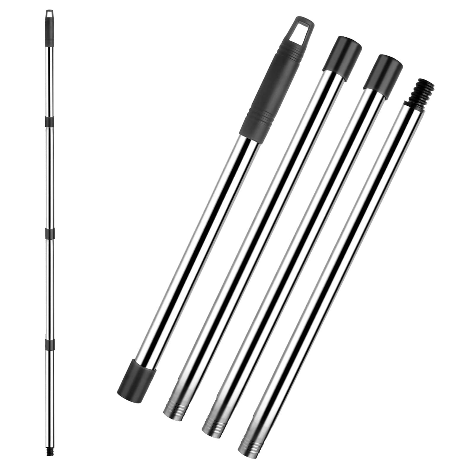 Feiquan 4-Section 2.5 to 5 Foot Spin Mop Replacement Head - Compatible with EasyWring & Triangle Spin Mops - Microfiber Floor Cleaning Mop Head (Black) - Perfect for Hardwood, Tile & Laminate Floors