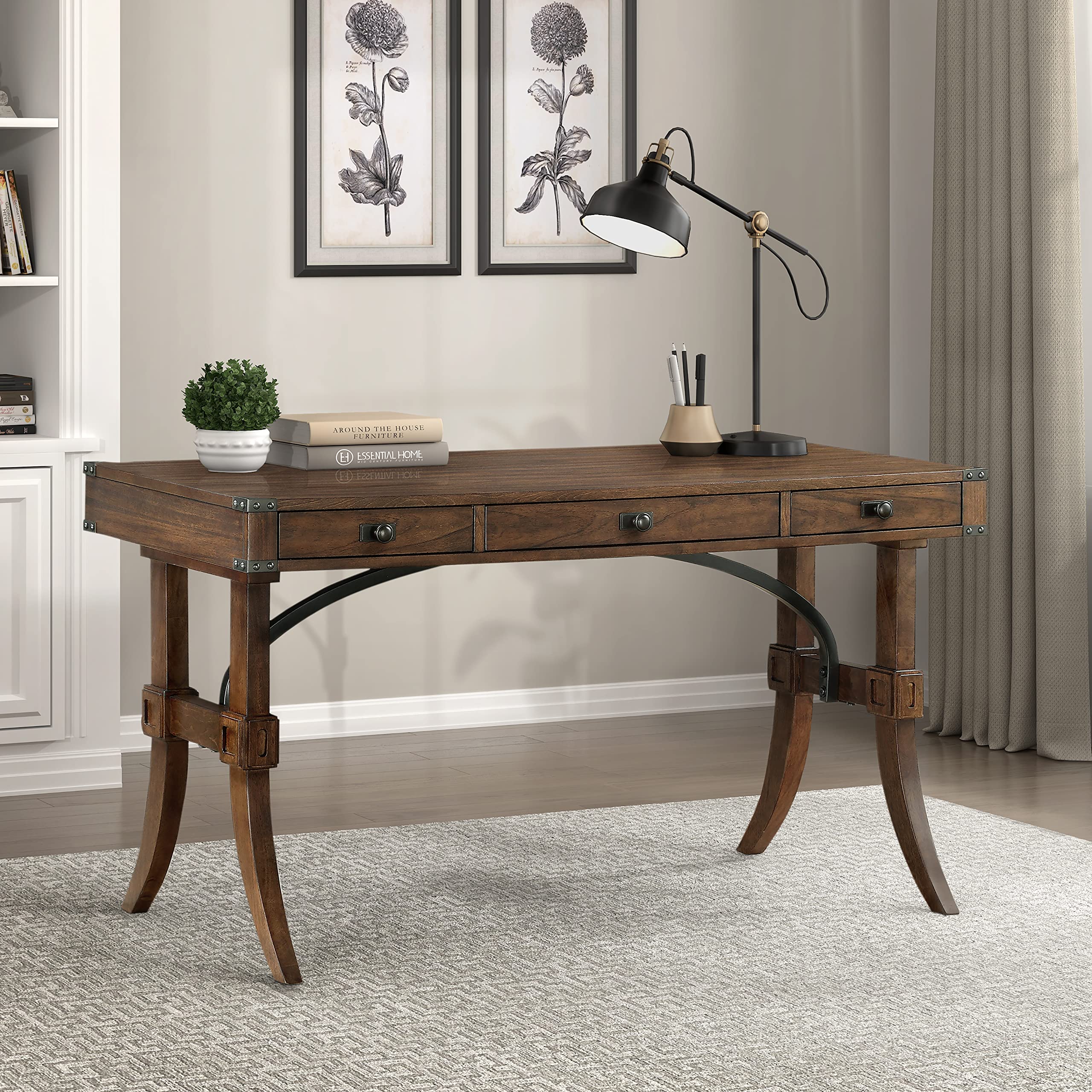 Lexicon Grayson Writing Desk - Brown Cherry Finish, Modern Home Office Furniture for Study & Work