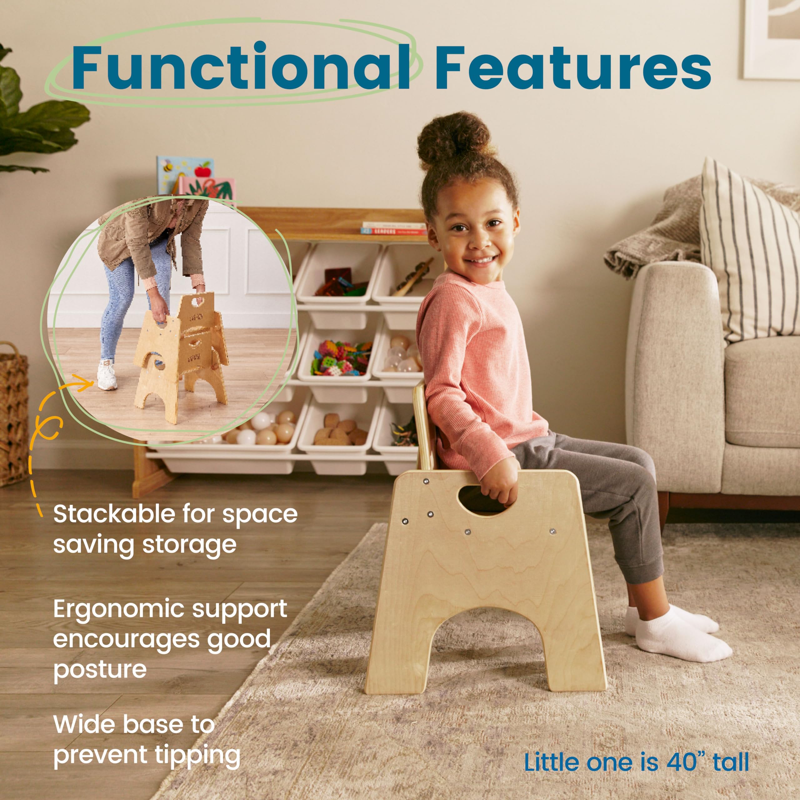 ECR4Kids Stackable Wooden Toddler Chairs for Kids - 10 Inch Natural Wood Children's Furniture Set of 2 - Perfect for Daycare, Preschool & Home Playrooms