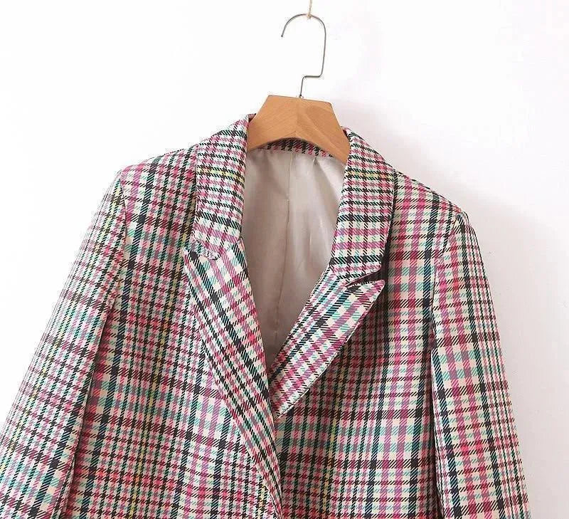 Stylish Plaid Mini Skirt Suit Set for Women - Trendy Tartan Print Outfit for Casual Wear, Office & Party Occasions