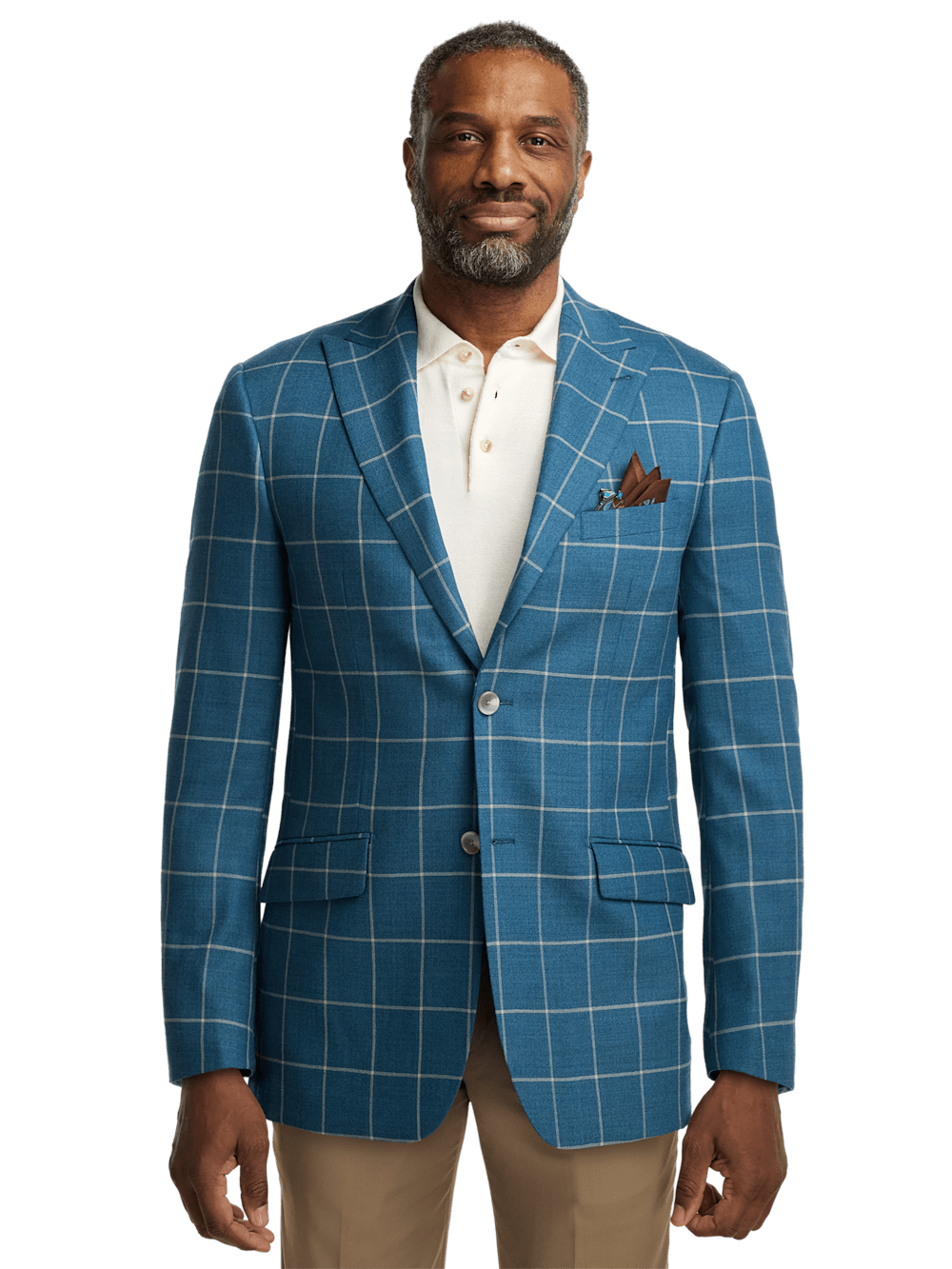 Premium Wool Windowpane Single Breasted Peak Lapel Blazer - Teal Blue | Formal Business Suit Jacket for Men | Perfect for Office, Weddings & Special Occasions