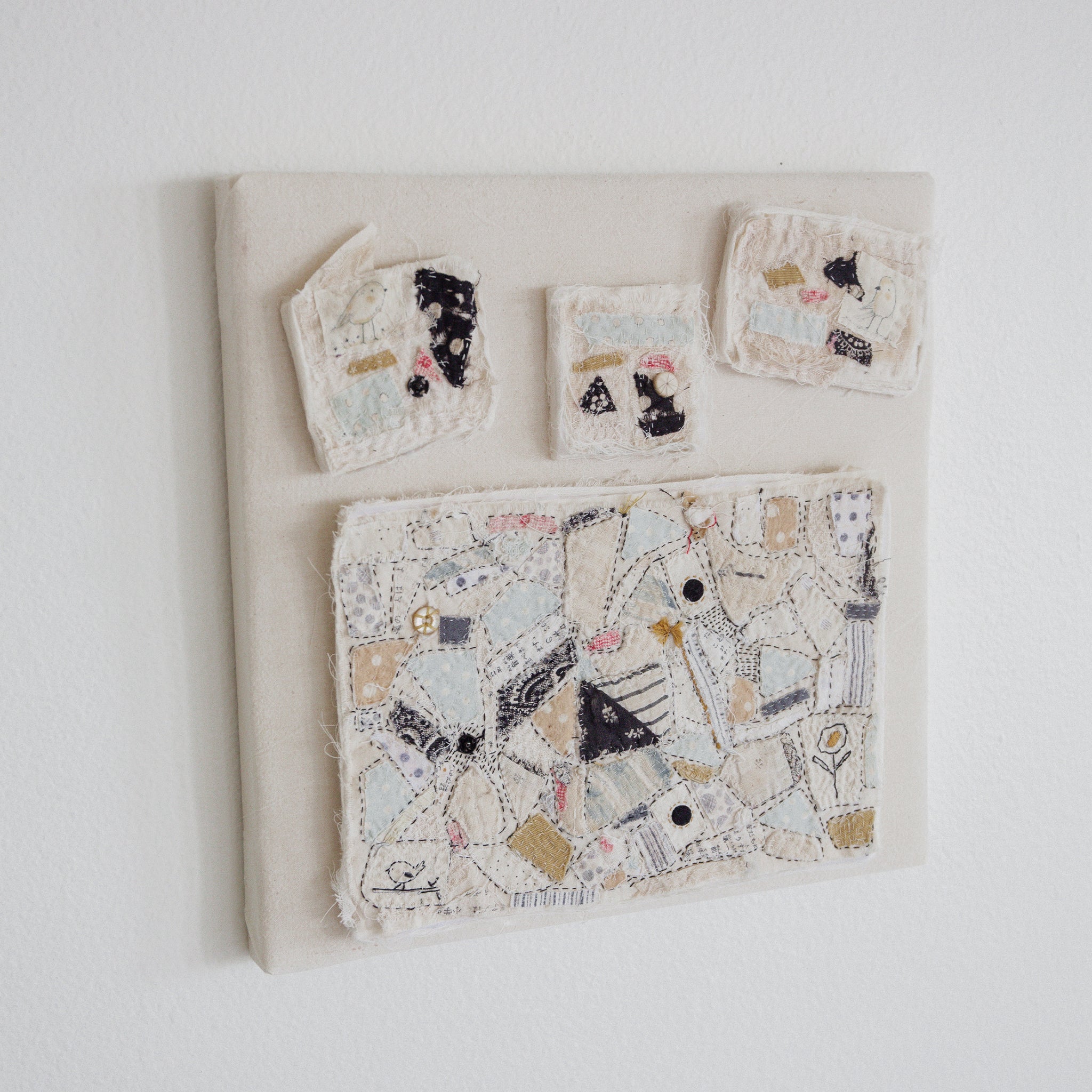 Hutch Studio Birds the Word Fabric Art Collection - Three Wee Chickadee Wall Hanging | Handmade Home Decor for Living Room, Bedroom & Nursery