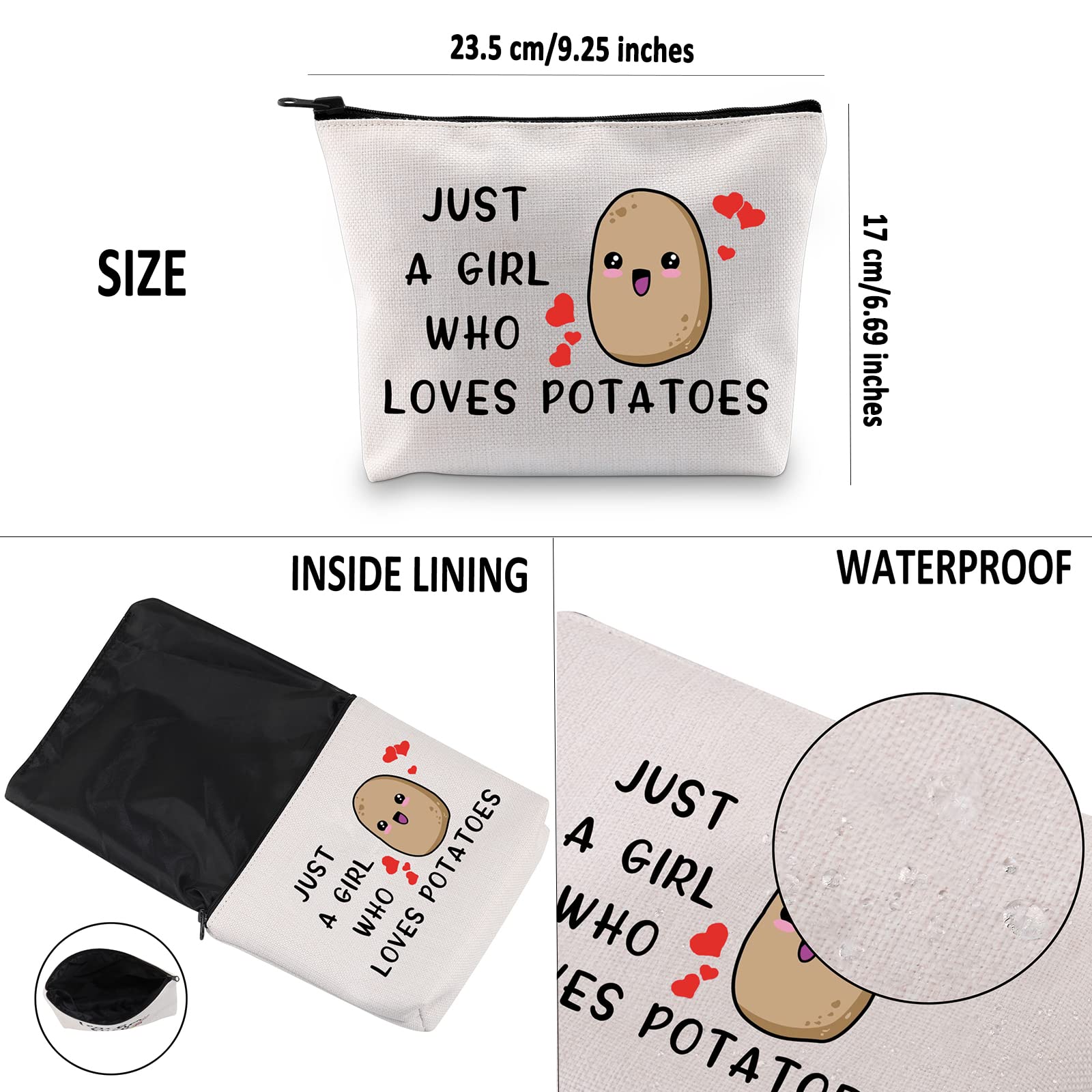 G2TUP Potato Lover Gift - Just A Girl Who Loves Potatoes Makeup Bag | Potato Queen Cosmetic Pouch | Food Lover Travel Organizer with Zipper for Women | Perfect for Travel, Gym & Daily Makeup Storage