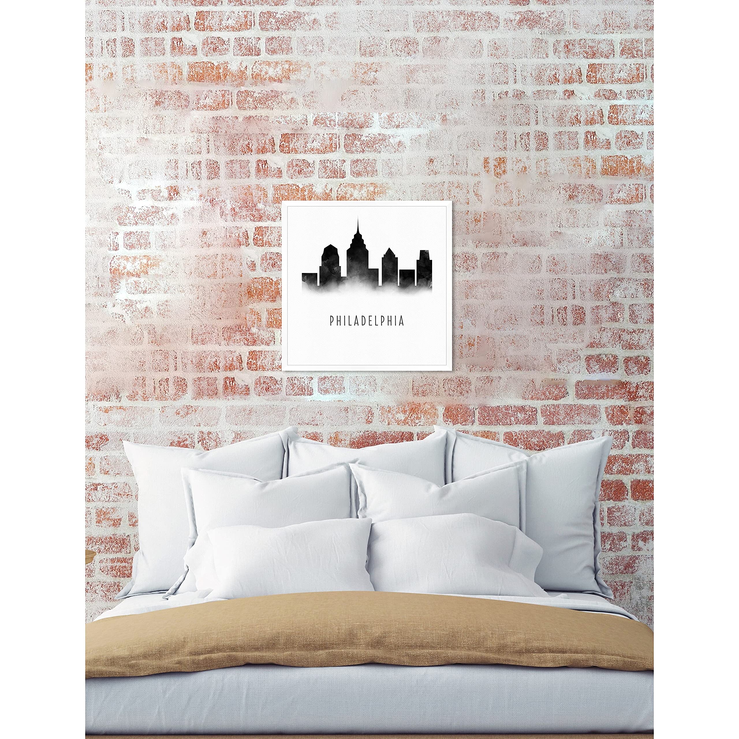 Oliver Gal 'Philadelphia Watercolor' Framed Wall Art Print - 30x30 Inches, Modern Home Decor for Living Room, Bedroom & Office