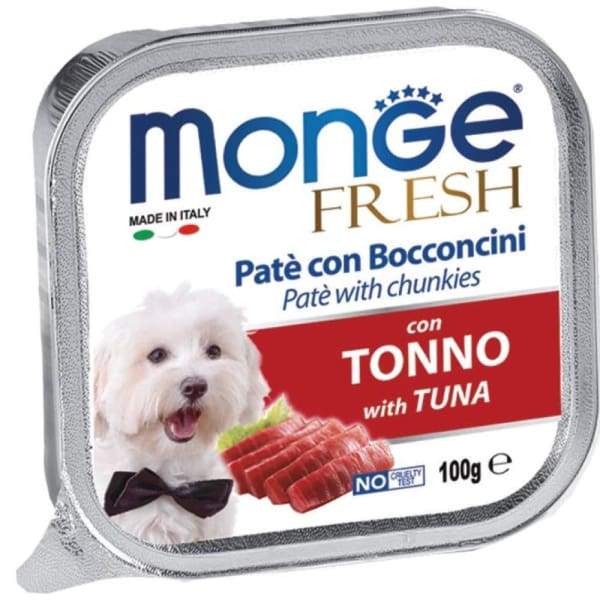Premium Monge Fresh Pate & Chunkies with Tuna Tray Dog Food - 100g Wet Food for Small & Medium Dogs | High Protein Meal for Puppies & Adult Dogs | Perfect for Travel, Training & Daily Feeding