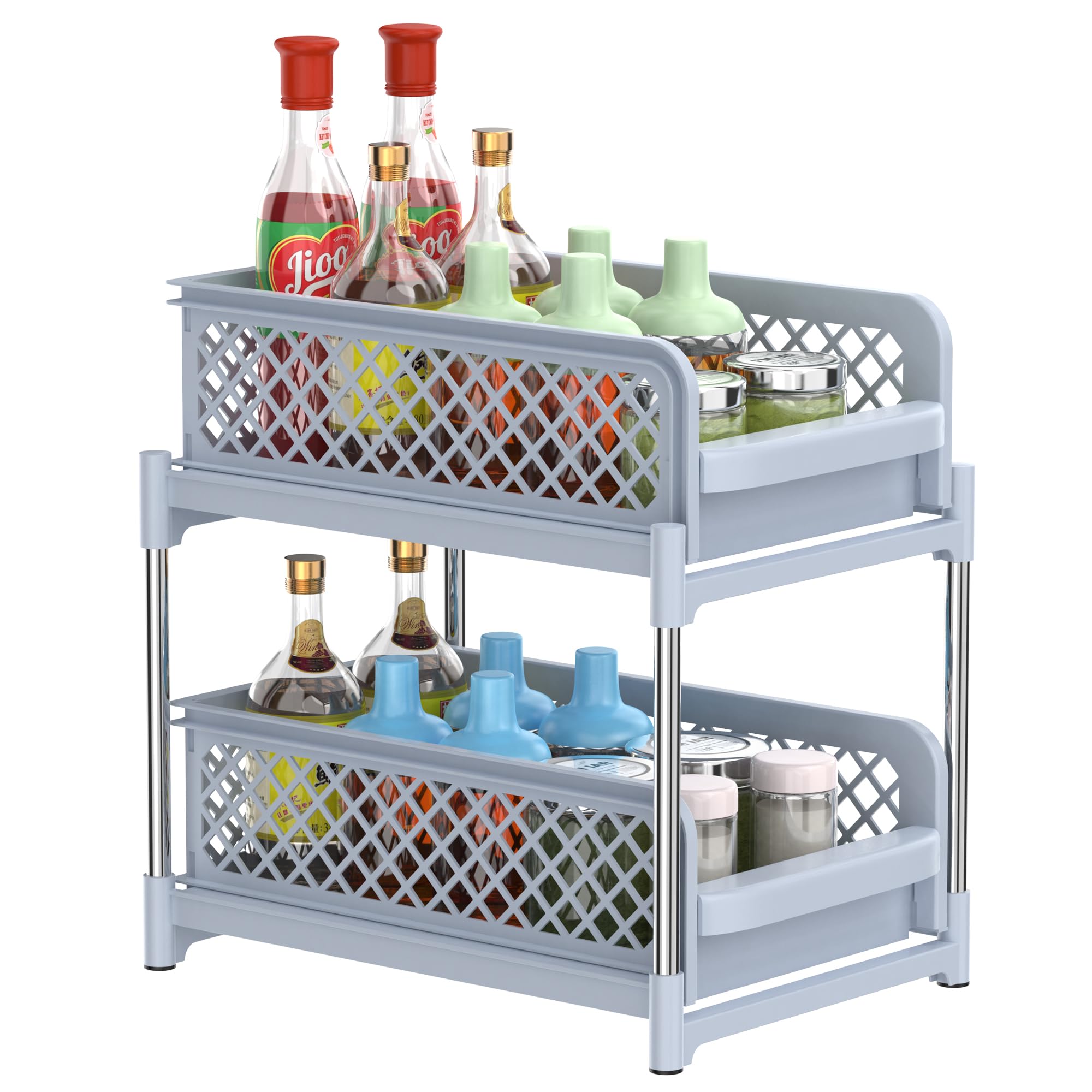 Under Sink Organizer 2-Tier Pull Out Cabinet Storage - Space Saving Bathroom & Kitchen Countertop Organizer (Grey, XL) - Perfect for Small Spaces Under Sink, Bathroom Vanity & Kitchen Cabinets