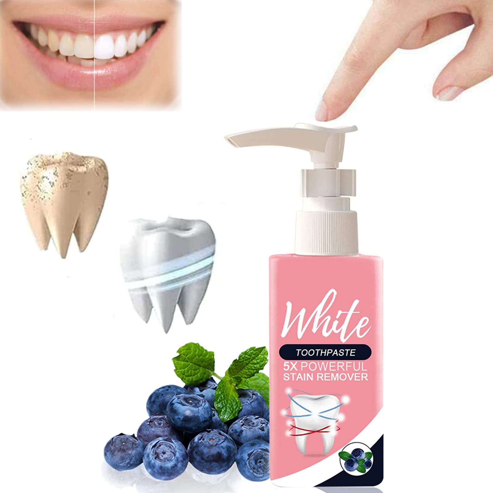 Natural Baking Soda Blueberry Foam Toothpaste - Stain Remover & Teeth Whitening Gel for Oral Care, Fights Gum Bleeding & Brightens Teeth Instantly - Fresh Breath Mousse for Daily Dental Hygiene (1 Pack) - Perfect for Morning Routine, Travel & Post-Meal Cleaning