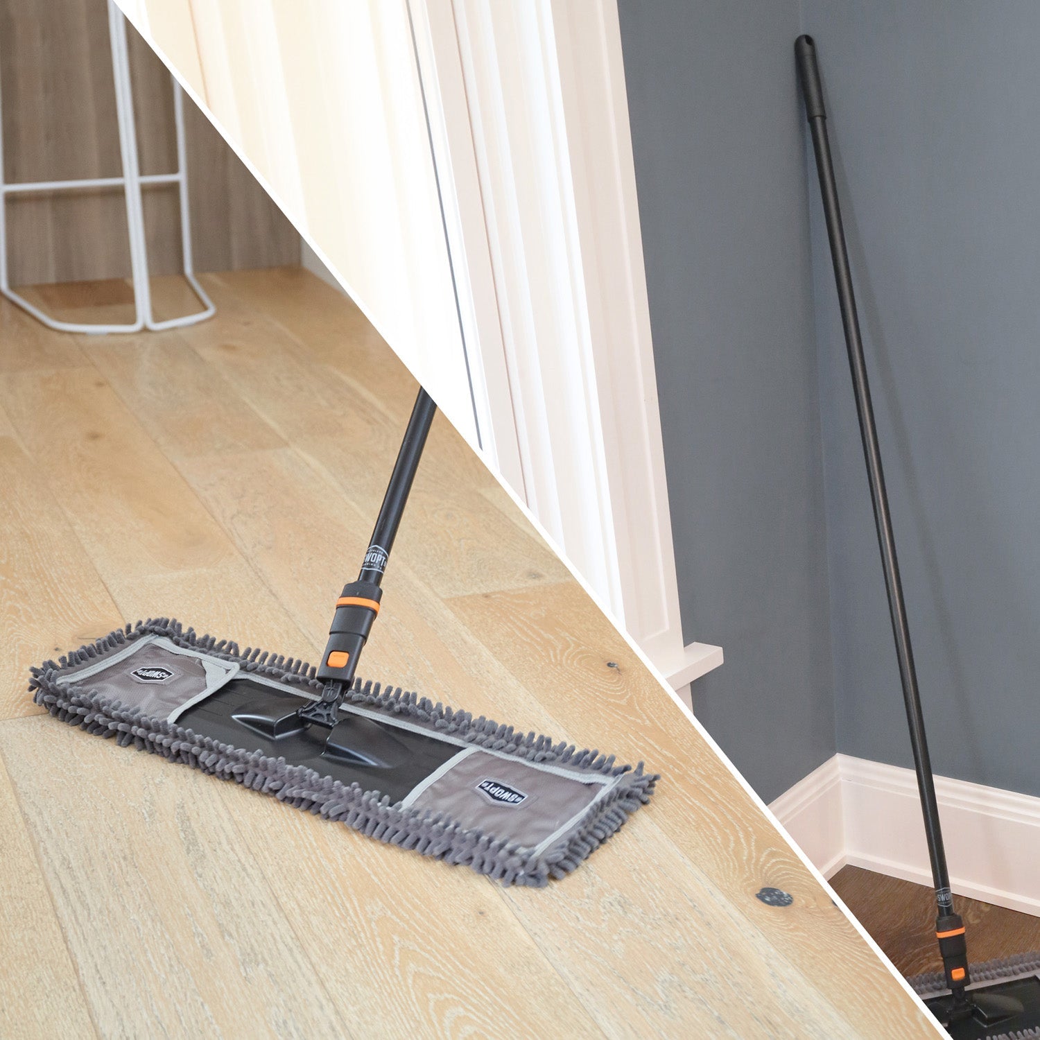 24 Inch Microfiber Dust Mop Head with 60 Inch Steel Handle - Heavy Duty Floor Cleaning Kit for Hardwood, Tile & Laminate Floors - Home, Office & Commercial Use