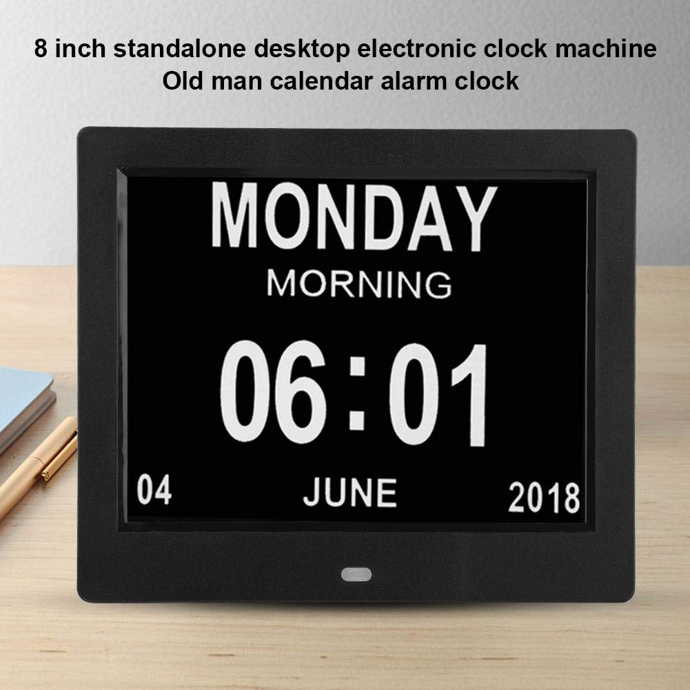 8-Inch Digital Photo Frame & Alarm Clock with 4:3 HD Display - Multi-Angle Standalone Desktop Electronic Watch for Elderly (UK Plug, White) - Perfect for Home Office, Bedside Table & Gift Giving