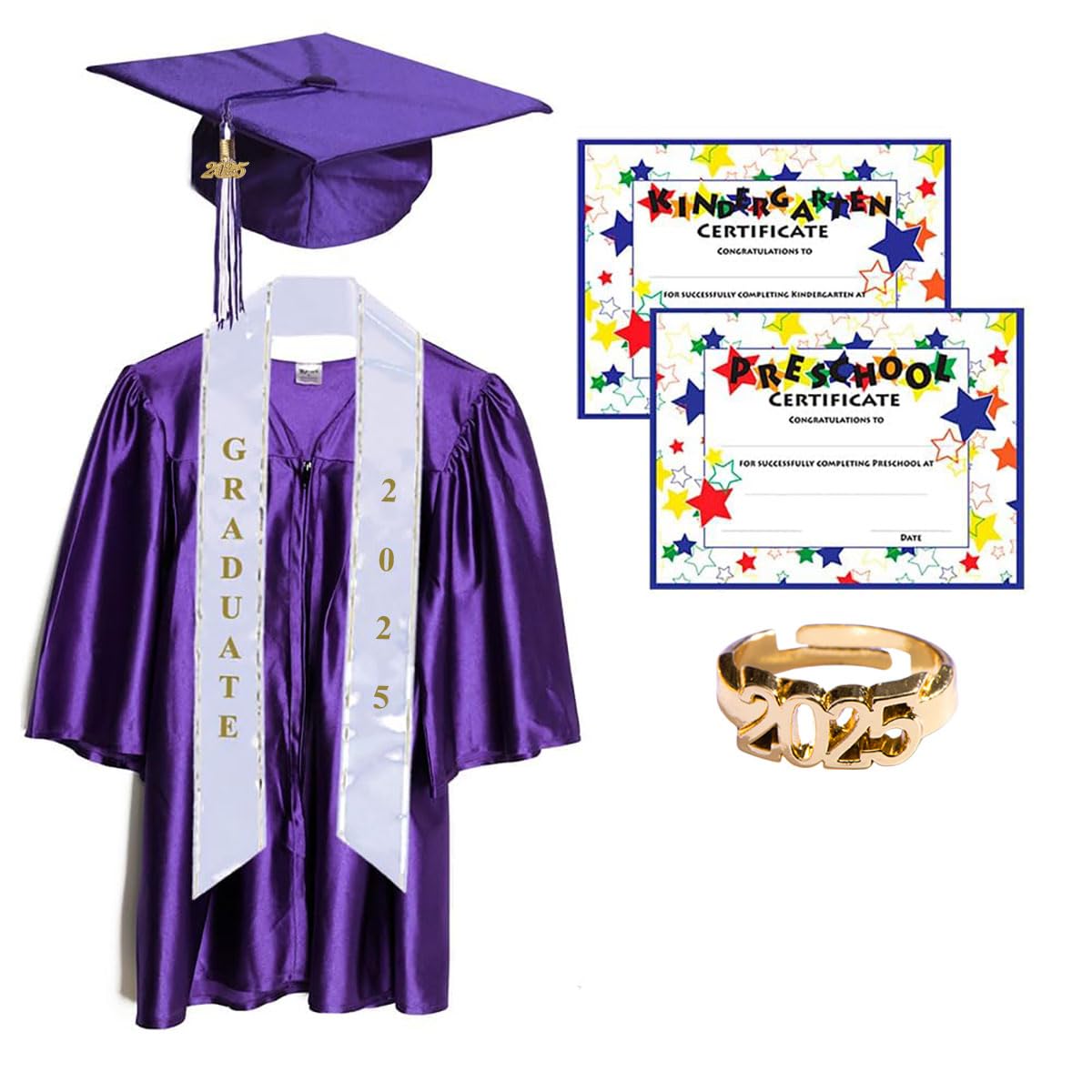 Premium Graduation Cap & Gown Set with Tassel, Sash, Class Ring & Diploma - Complete Graduation Accessories for High School & College Ceremonies