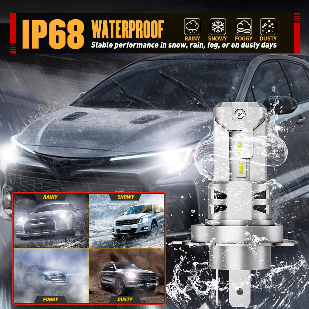 2024 Newest H4/9003/HB2 LED Bulbs - 30000LM 1000% Brighter Hi/Low Beam Headlight, 6500K Cool White, 150W with Cooling Fan, Plug & Play Mini Size for Cars, Trucks, SUVs - Perfect for Night Driving & Foggy Conditions (Pack of 2)