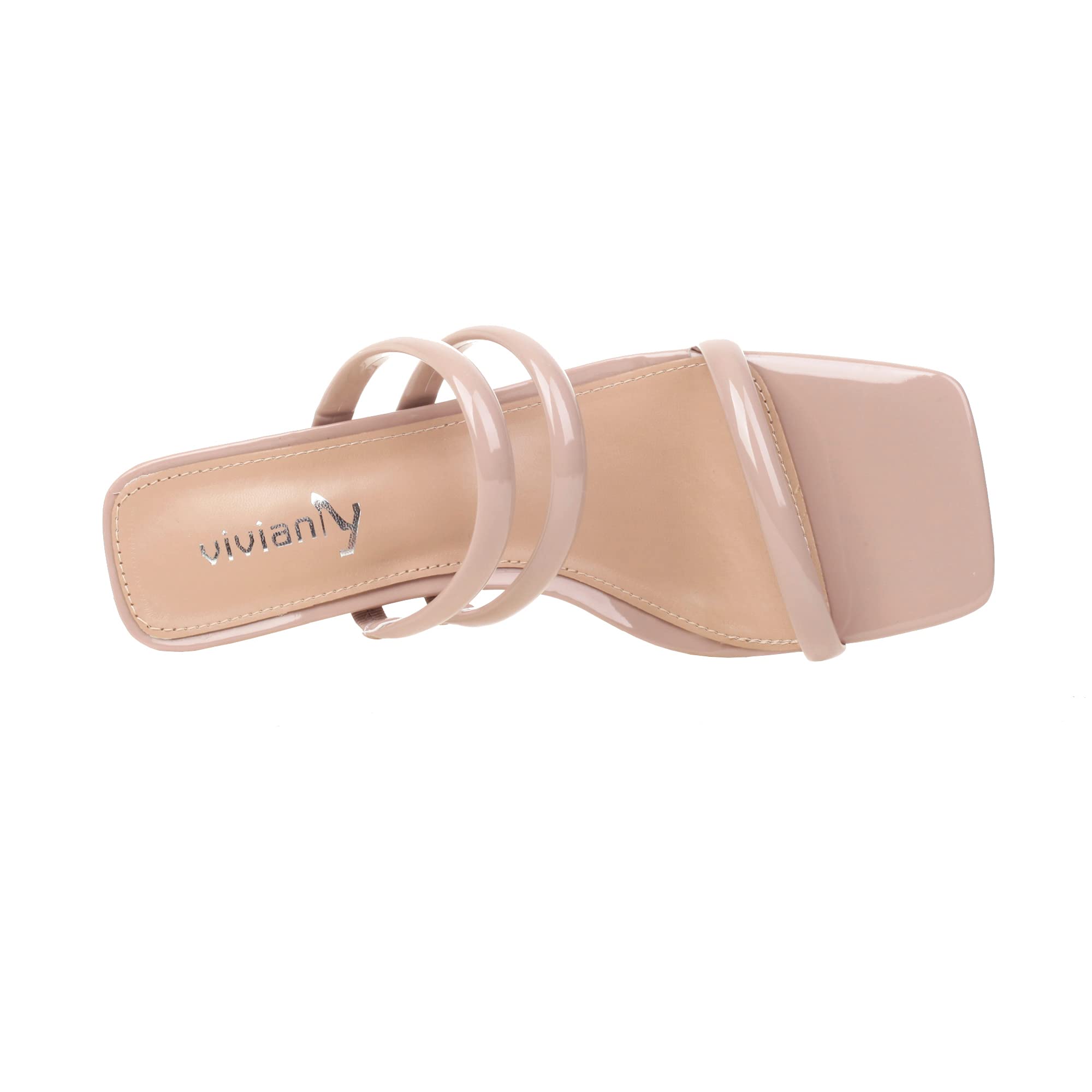 Vivianly Women's Strappy Chunky Heel Sandals - 3-Strap Slip-On Square Toe High Heels for Party, Wedding & Evening Wear | Comfortable Dress Shoes for Women