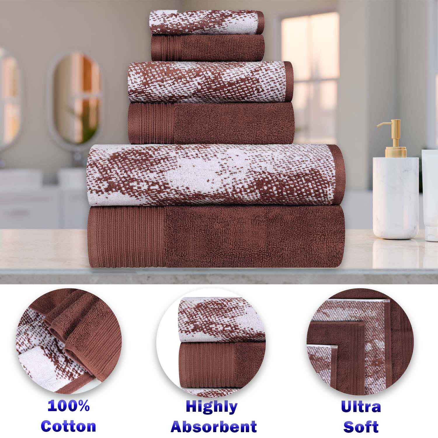 Premium 10-Piece Quick-Dry Cotton Towel Set - Solid & Marble Patterns for Bath, Gym, Beach, and Spa | Ultra Absorbent & Soft Bath Towels