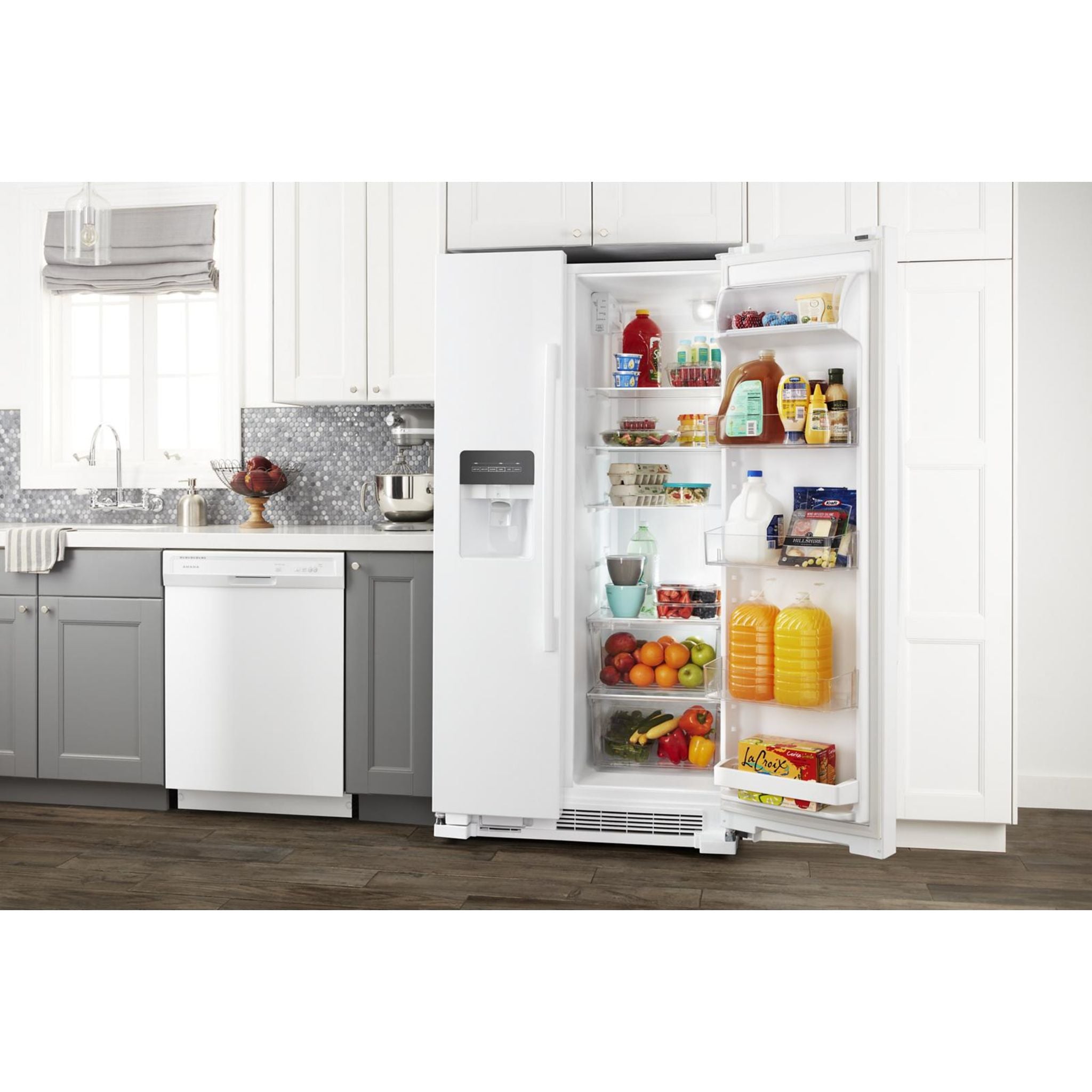 Amana Side by Side Refrigerator (ASI2175GRW) - 25.6 Cu. Ft. Energy Star White Fridge with Ice Maker & Water Dispenser - Perfect for Large Families & Open Kitchen Designs