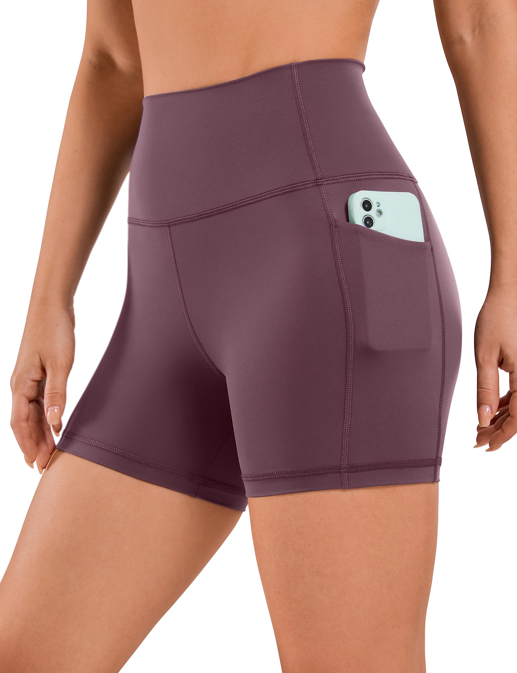 CRZ YOGA Women's High Waisted Biker Shorts - 4''/5''/6''/8''/10'' Inseam, Naked Feeling Spandex Yoga Shorts with Side Pockets for Gym, Running & Lounge Wear