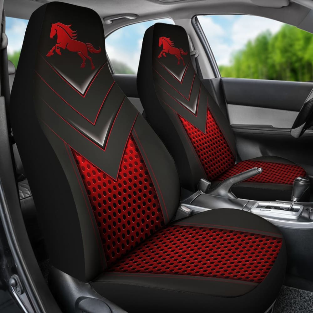 Premium Red Horse Metallic Custom Printed Car Seat Covers - Universal Fit for Cars, Trucks & SUVs - Stylish Protection for Road Trips & Daily Commutes