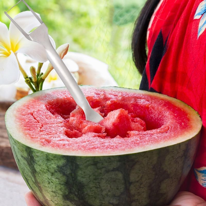 2024 Stainless Steel Watermelon Cutter - 2-in-1 Dual Head Fruit Knife & Fork Slicer Tool - Summer Portable Kitchen Gadget for Watermelons, Melons & Fruits - Perfect for BBQs, Picnics & Home Kitchen Use
