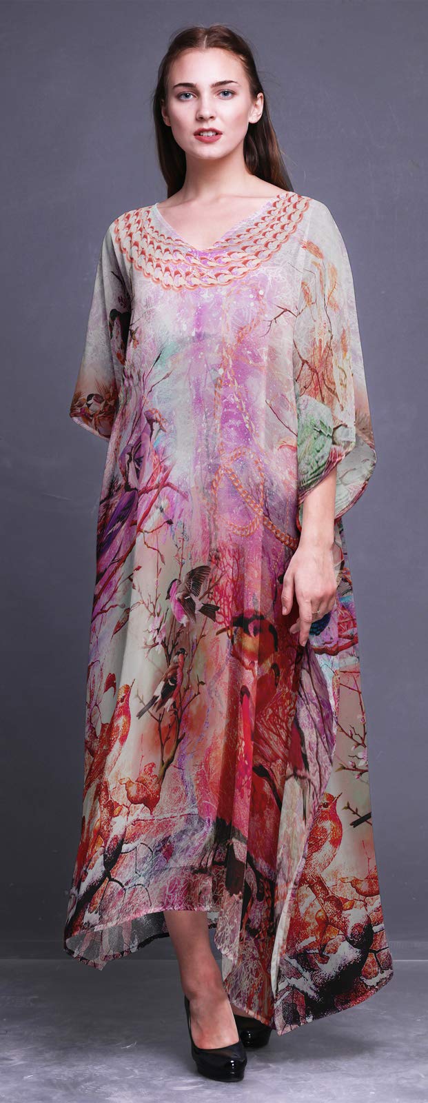 Plus Size Women's Summer Kaftan Dress - Flowy Beach Cover Up, Kimono Style Lounge Wear, Boho Maxi Dress for Vacation, Poolside, and Relaxing at Home