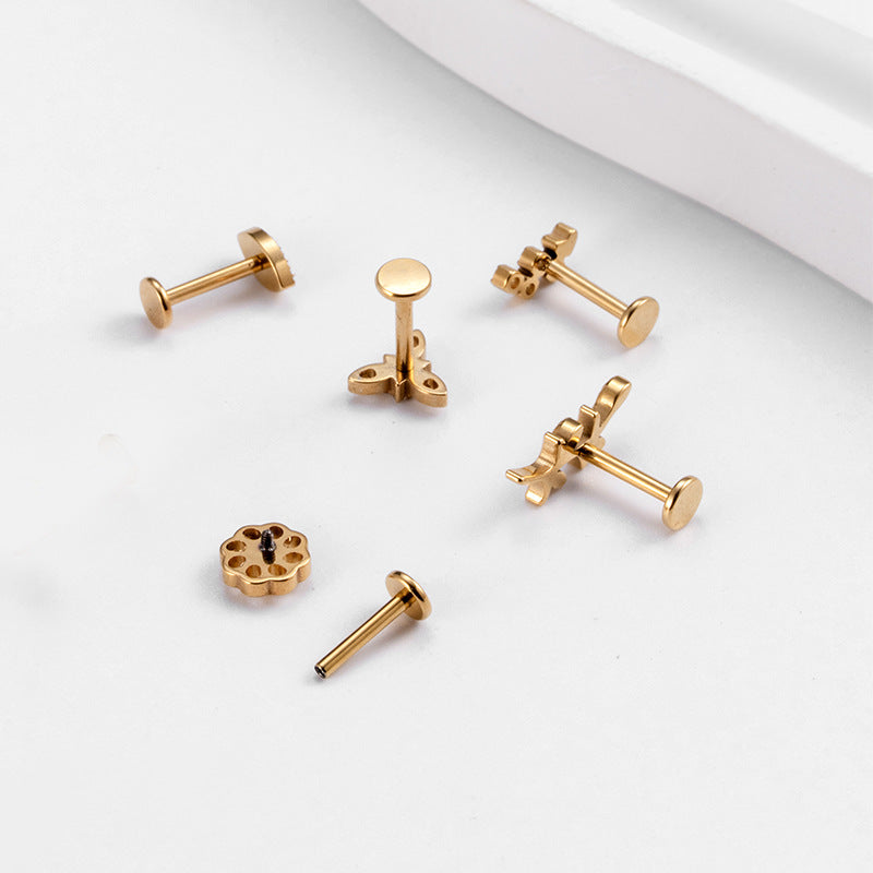 16G Cartilage Titanium Earrings - Flower Leaf Design Flat Back Studs for Women | Hypoallergenic Body Jewelry for Helix, Tragus, Conch Piercings | Perfect for Everyday Wear & Special Occasions