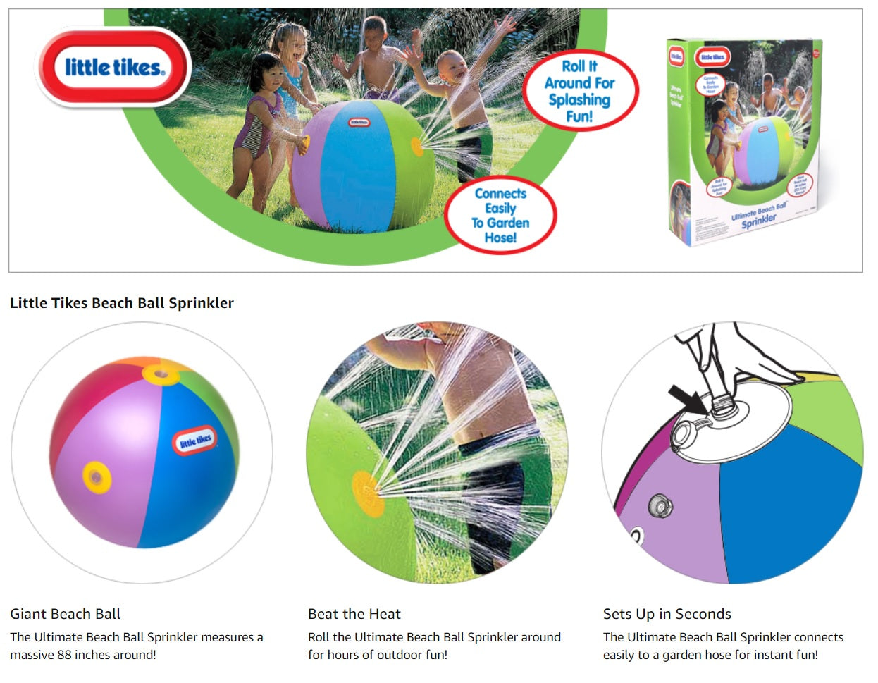 Little Tikes Ultimate 88-Inch Giant Beach Ball Sprinkler for Kids - Outdoor Water Play Toy for Backyard, Lawn, and Summer Fun