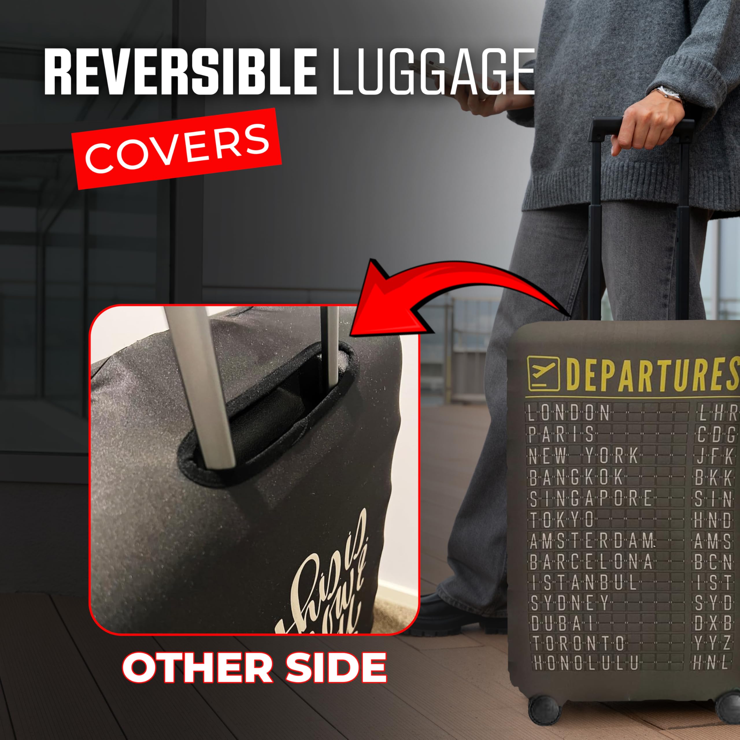 Reversible Luggage Covers & Protectors - Washable Anti-Scratch Suitcase Cover for Travel (Charcoal Brown, X-Large 72-78 x 49-54 x 29-33cm) | Perfect for Airplane, Train & Cruise Travel Protection