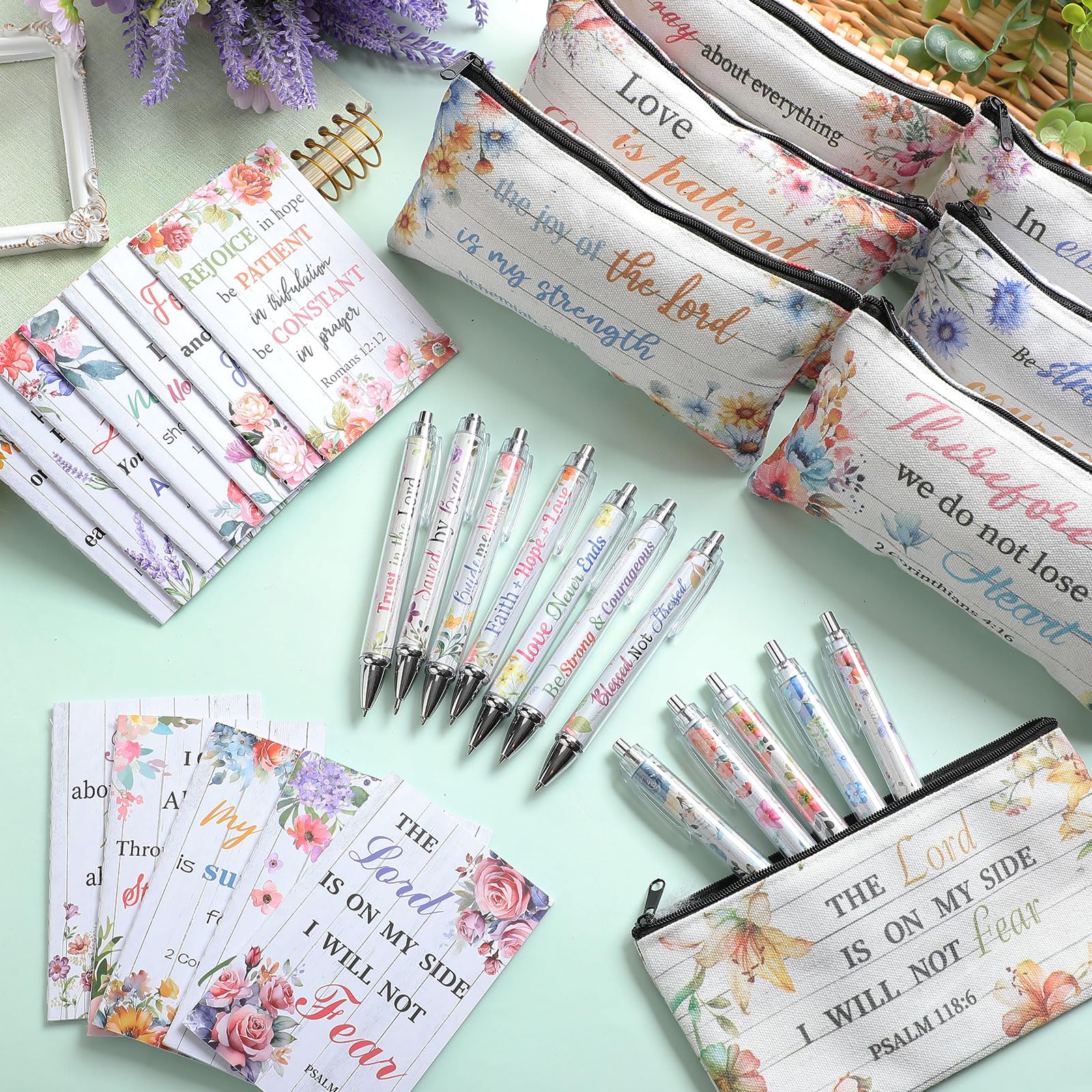 36 Pcs Christian Gift Set - 12 Bible Pens, 12 Notebooks & 12 Case Bags - Religious Gifts for Women & Men - Bible Study Journaling Supplies - Perfect for Church, Office & Daily Devotional Use