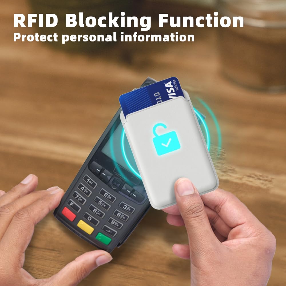 Magnetic Leather Wallet for iPhone 16/15/14/13/12 Series - Slim RFID Blocking Card Holder with Strong Magnet - Perfect for Everyday Use, Travel & Contactless Payments (White)