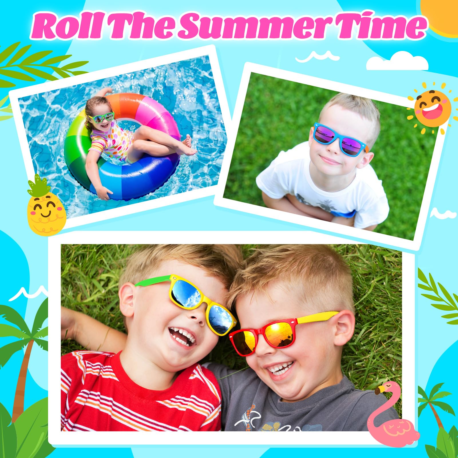 **GIFTINBOX 16-Pack Kids Sunglasses Bulk – Neon Sunglasses for Boys & Girls Ages 3-8 – Perfect for Birthday Parties, Beach, Pool, Summer & Outdoor Activities**