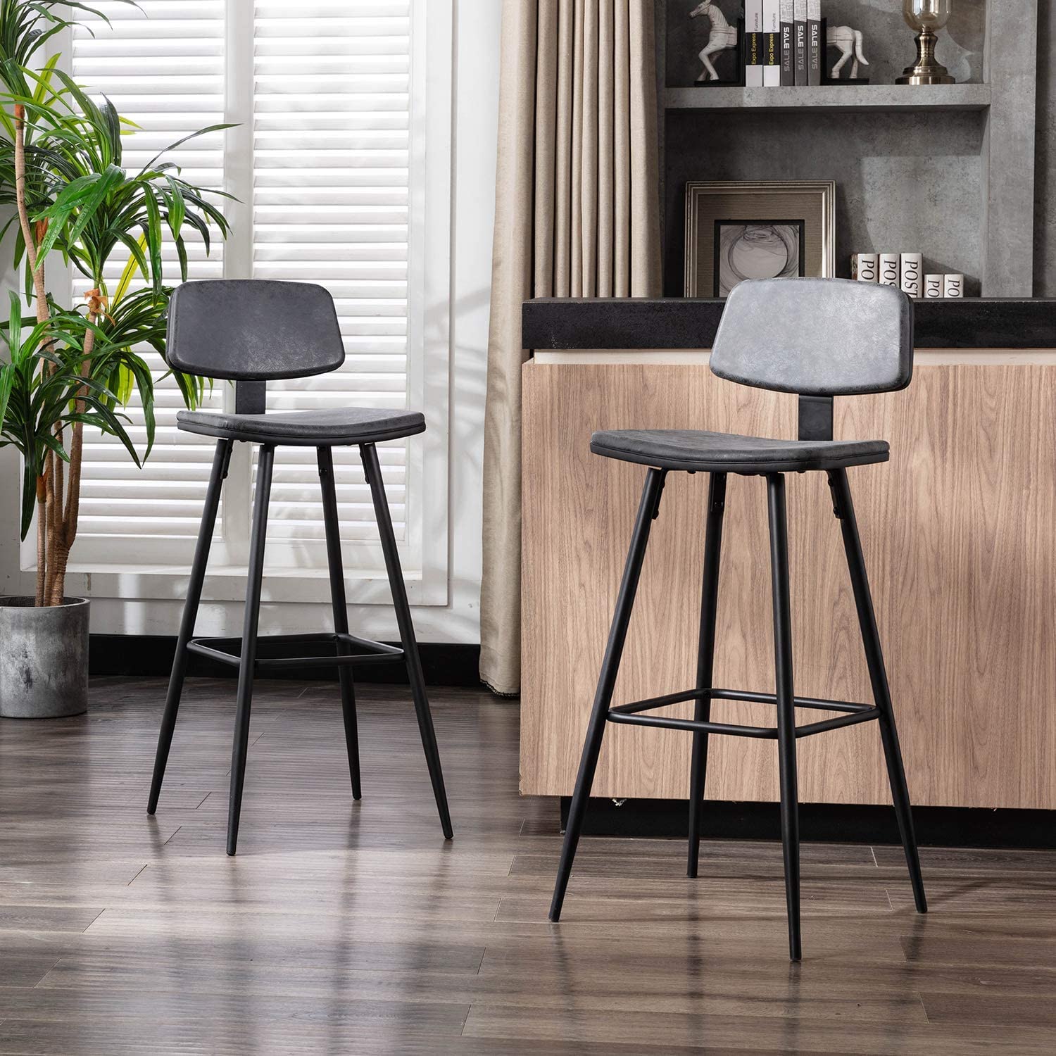 Bestmart INC 2-Pack Bar Stools with PU Leather Seat & Backrest, Frosted Iron Frame, 29.33
