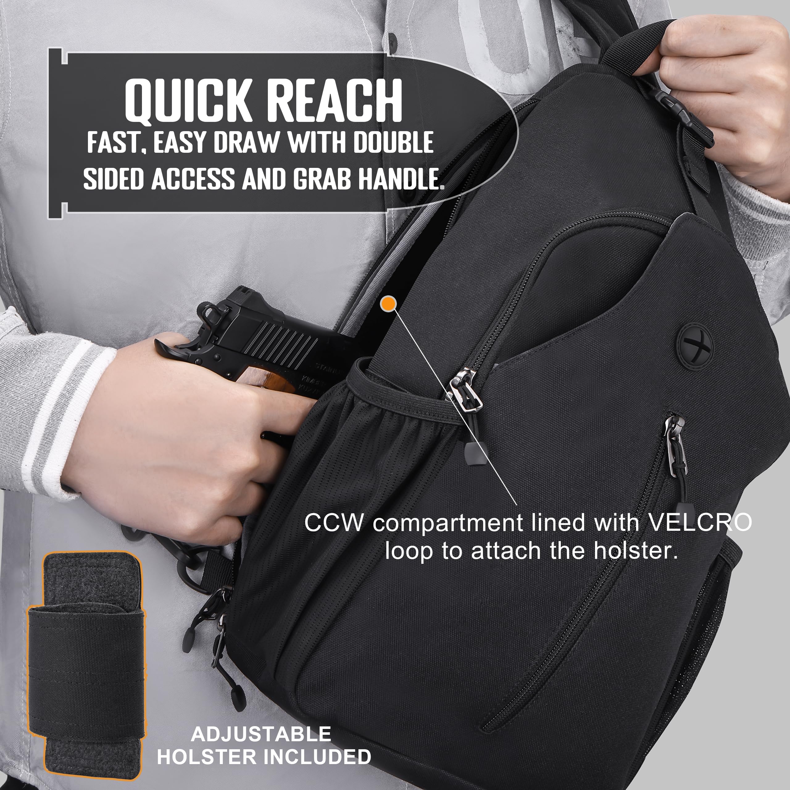 Concealed Carry Sling Backpack for Men - YKK Zipper Crossbody Bag with Gun Holster | EDC, Travel & Hiking Chest Pack | Perfect for Outdoor Adventures & Everyday Carry