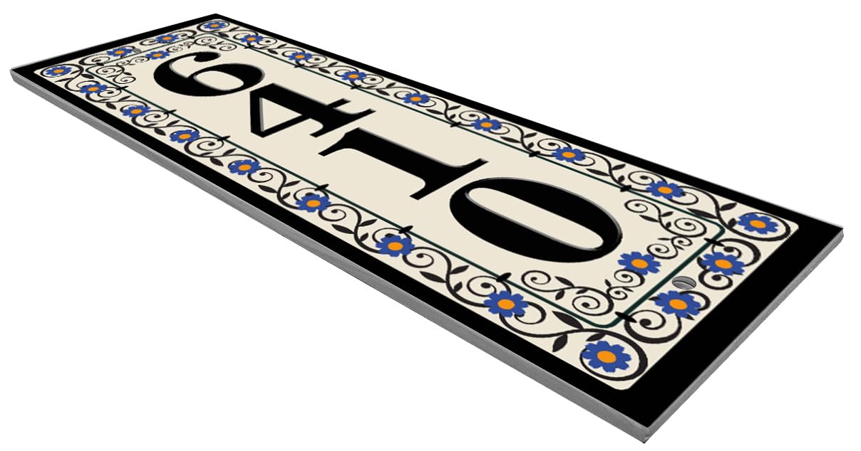 Blue Floral Mosaic Ceramic House Number Tile - Custom Address Plaque for Home, Garden, or Mailbox Decoration - Perfect for Curb Appeal and Front Door Display