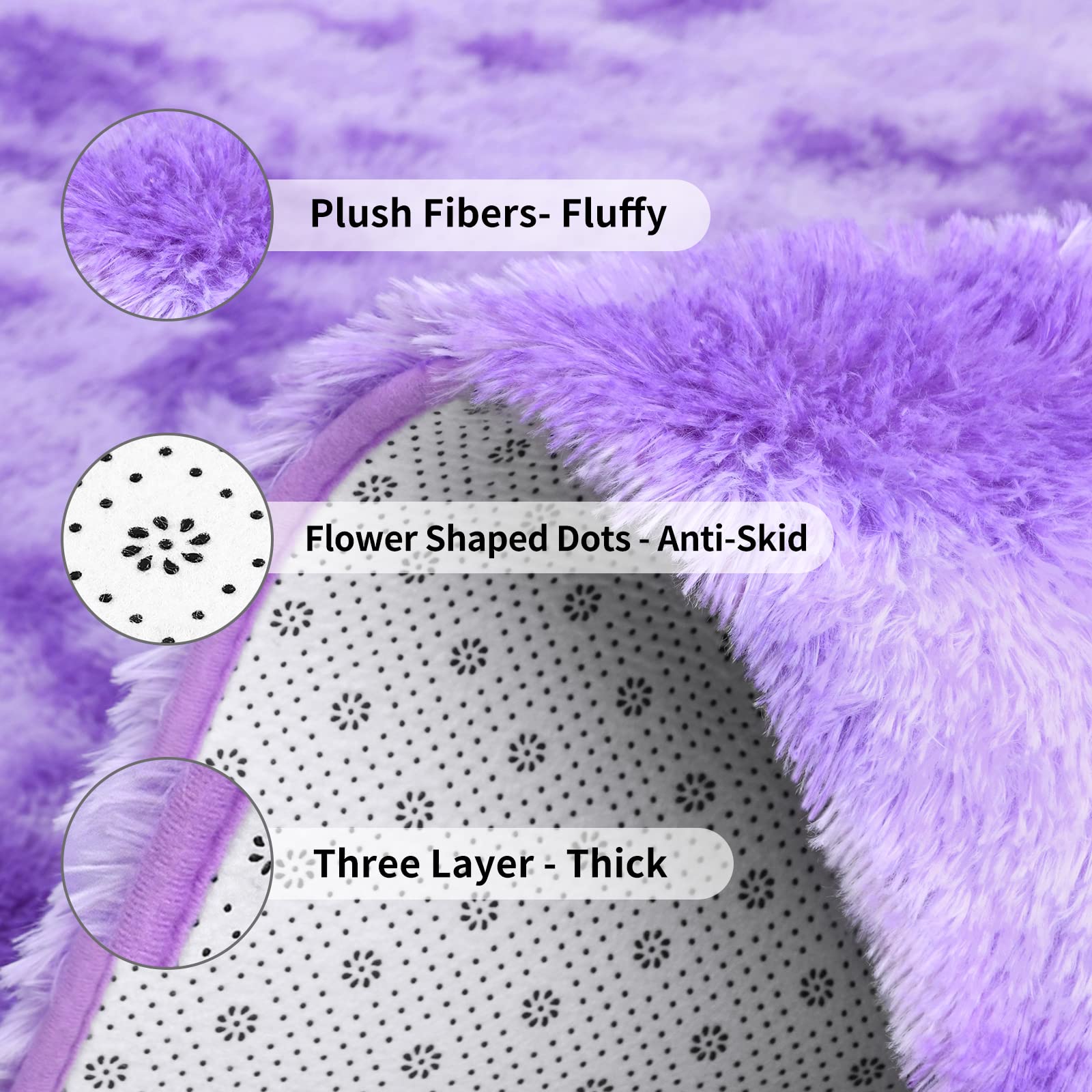 FlyDOIT Purple Tie-Dyed Shaggy Area Rug 4x6 Feet - Ultra Soft Plush Fluffy Living Room Rug, Modern Fuzzy Throw Carpet for Bedroom, Nursery, Kids Room & Dorm Decor - Perfect for Cozy Home & Boho Chic Style